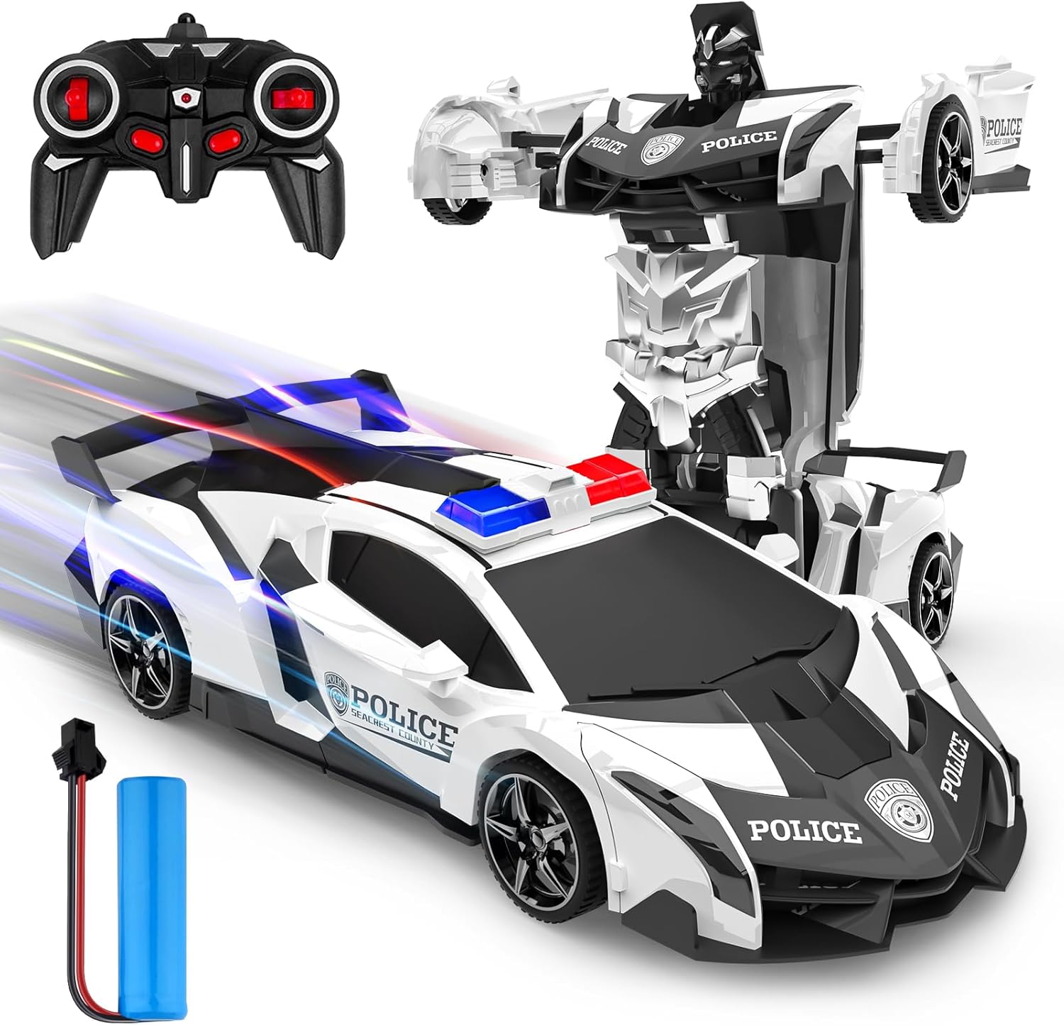 Detalle de Macchina radiocomandata 2 in 1 trasformabile auto/robot a 360° 2.4Ghz Giochi per bambini 3-10 anni