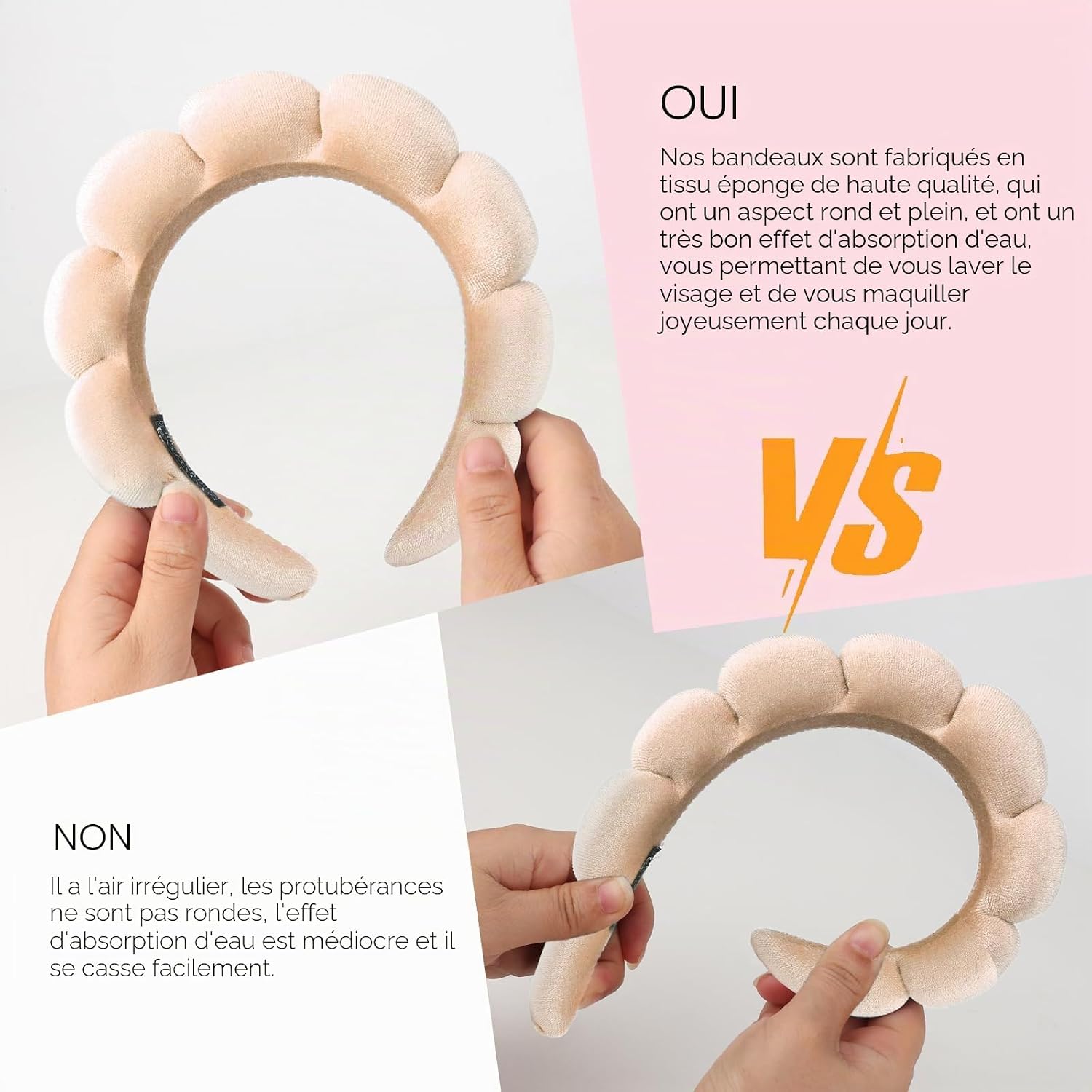 Thumbnail 6 de DRESHOW Bandeau Spa pour le Lavage du Visage et Bracelets Éponge Doux – Ensemble confortable et absorbant