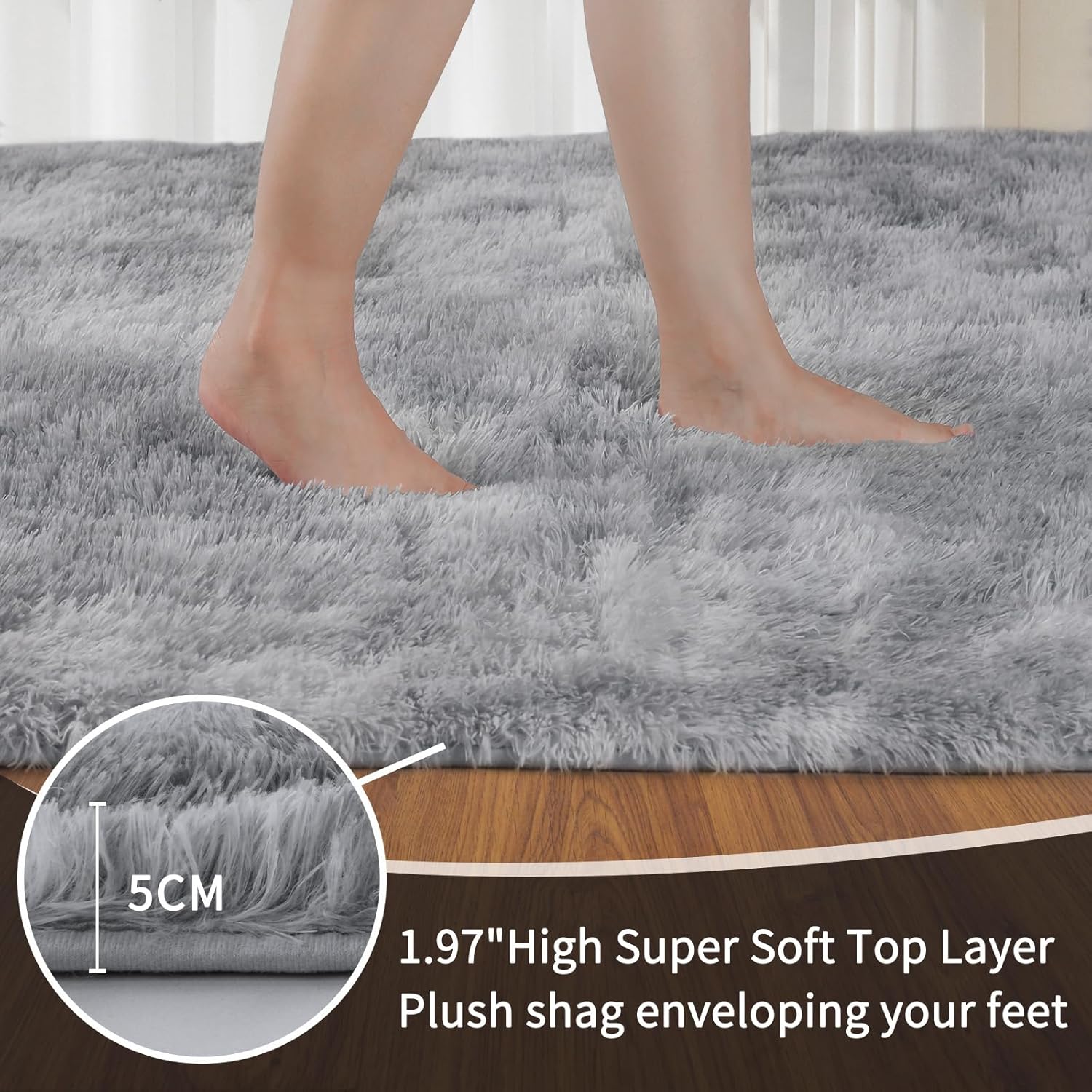 Thumbnail 1 de Sour Lemon Rugs Living Room 275x370cm – Grey Shaggy Rug