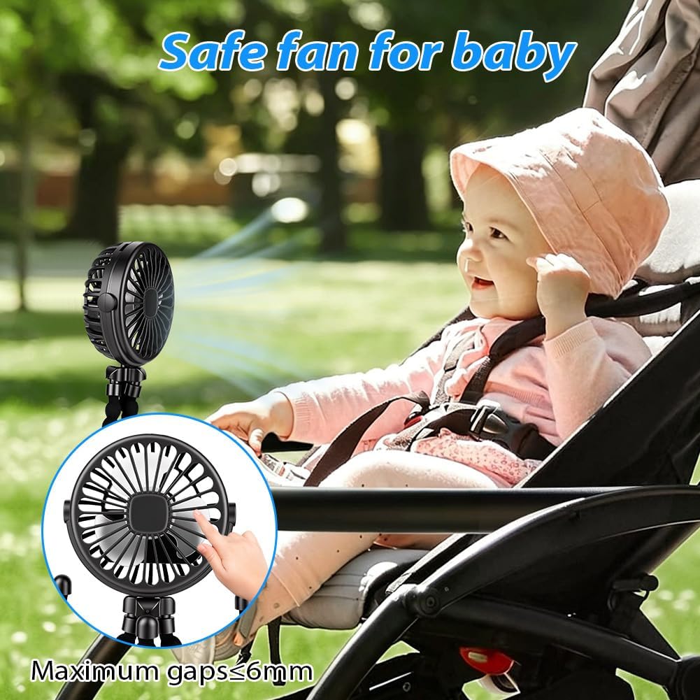 Detalle de Vicloon 5749989 kinderwagenventilator met flexibel statief, ledlicht en 3 snelheden