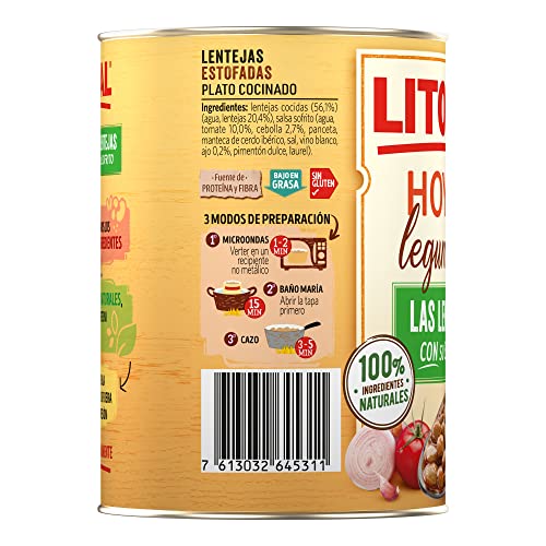 Detalle 2 de Litoral Hoy Lentejas con Sofrito Sin Gluten 15x425g
