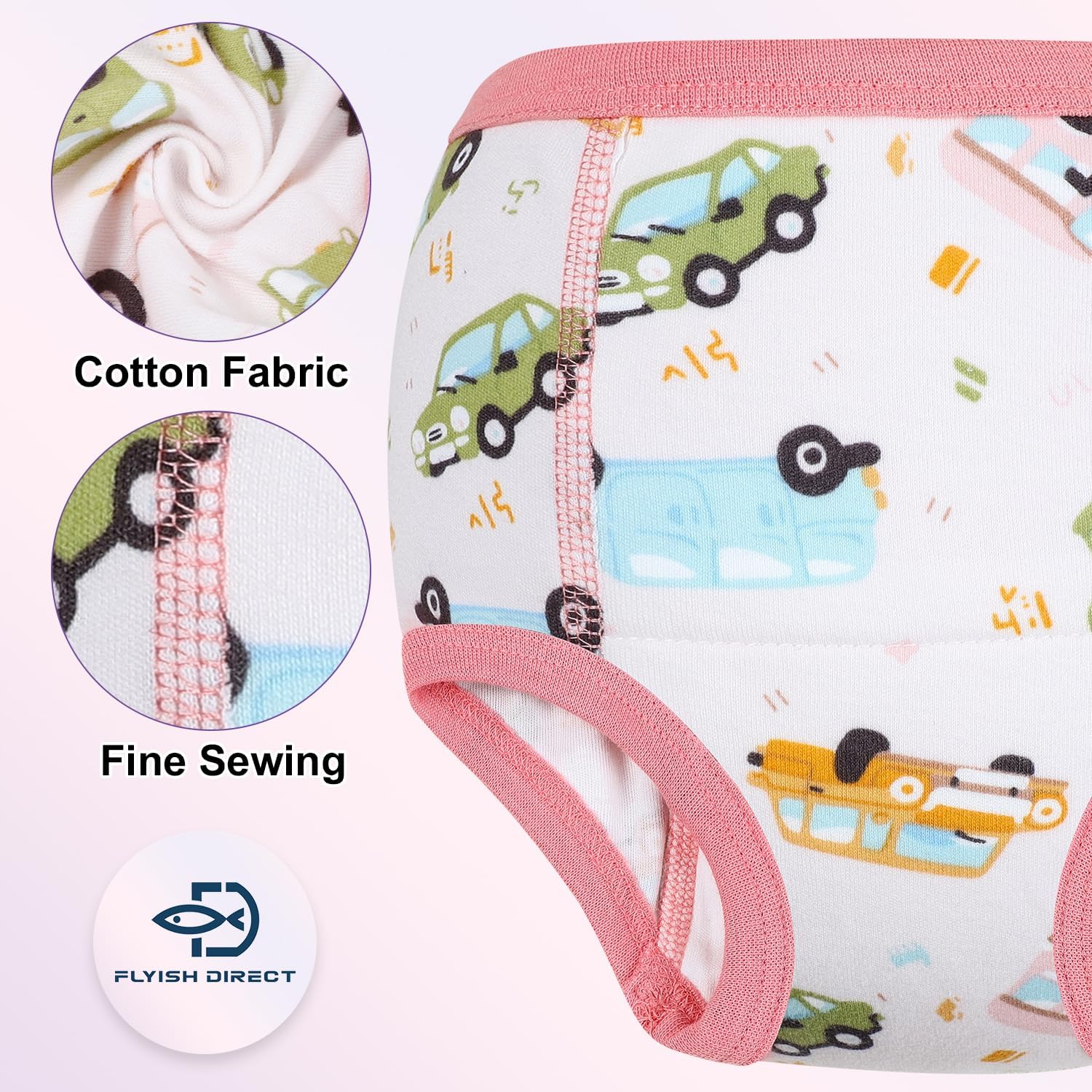 Thumbnail 3 de FLYISH DIRECT Potty Training Pants, 100% Cotton, Pink Animals (6 Pack)