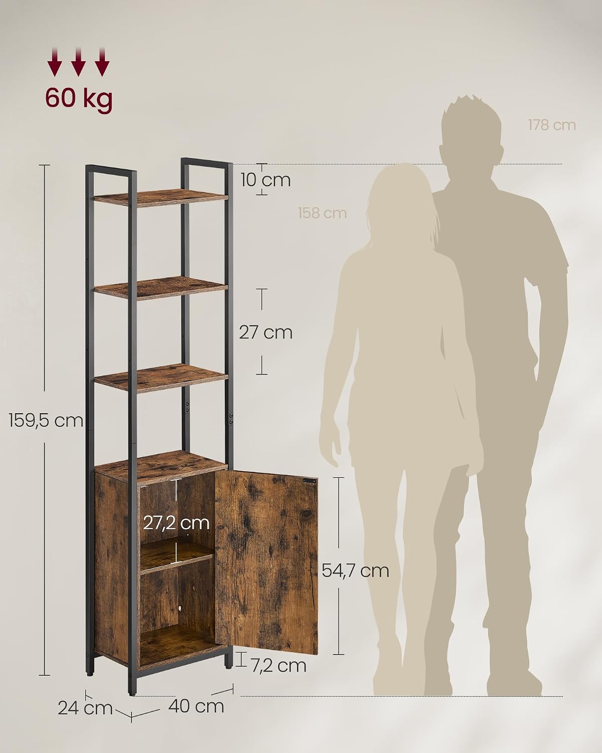 Detalle de VASAGLE BARNET LLS132K01 boekenkast met deuren, 6 lagen en verstelbare planken