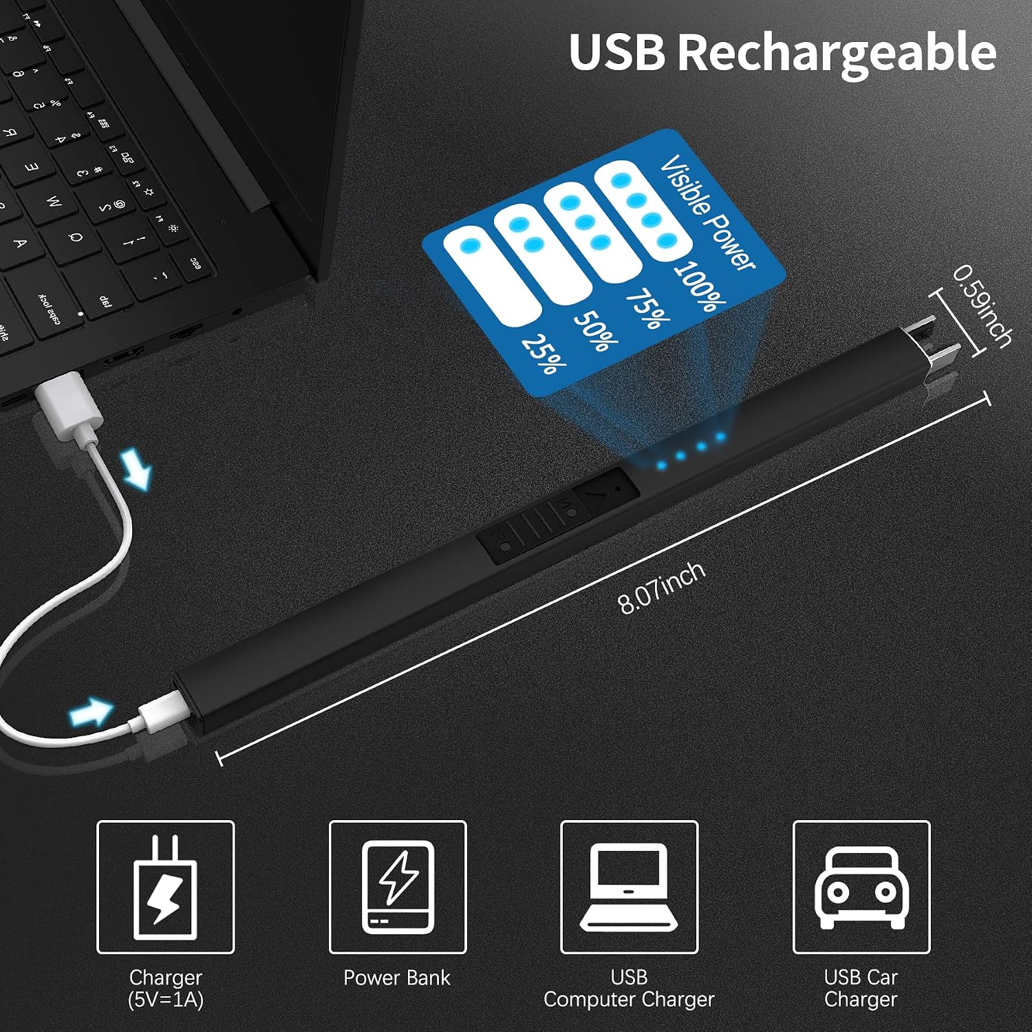 Detalle de Rouclo Rouclo-601 elektrische plasma-aansteker, USB-oplaadbaar en windbestendig
