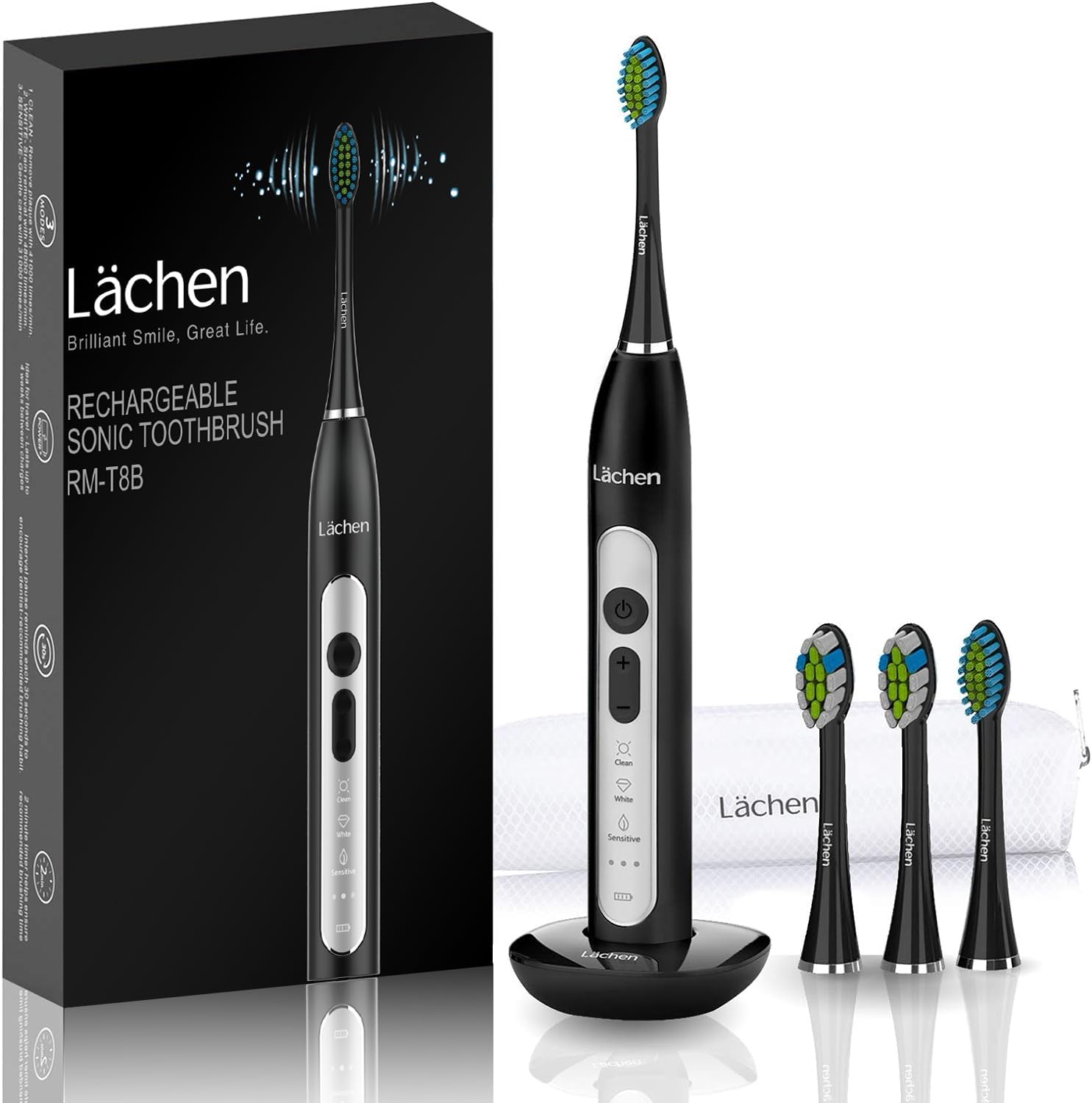 Thumbnail 6 de Lächen Sonic elektrische Zahnbürste (rosa) mit Timer, 4 Aufsteckbürsten & Reisetasche