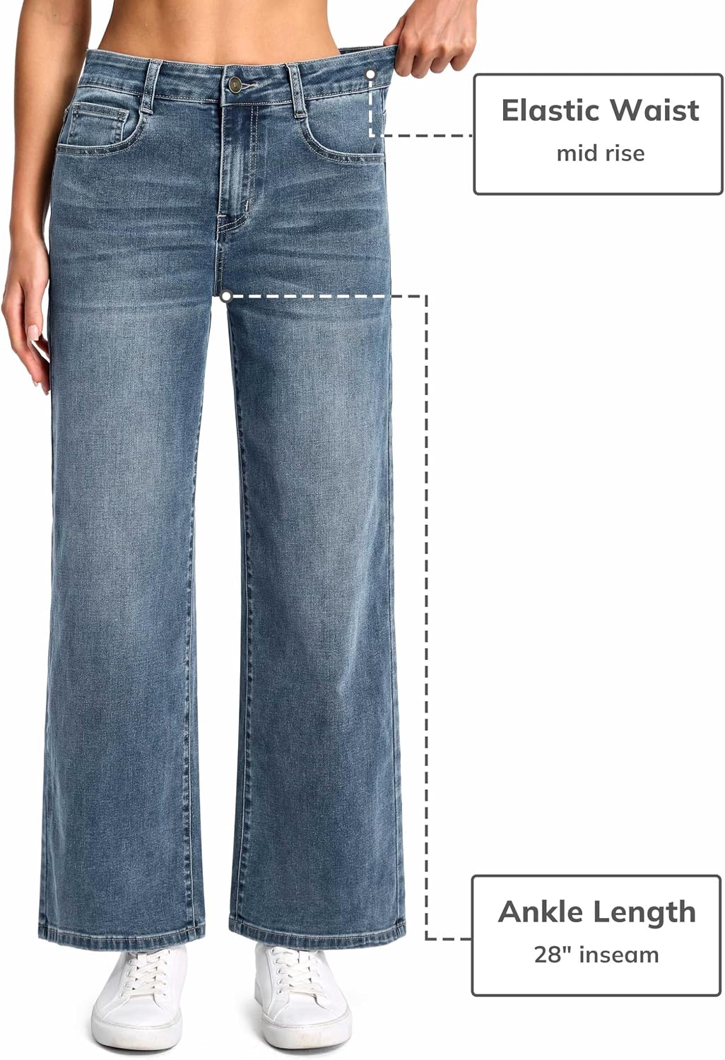 Thumbnail 3 de THE GYM PEOPLE Women's Baggy Jeans, Mid-Rise Wide Straight Leg Stretch Denim