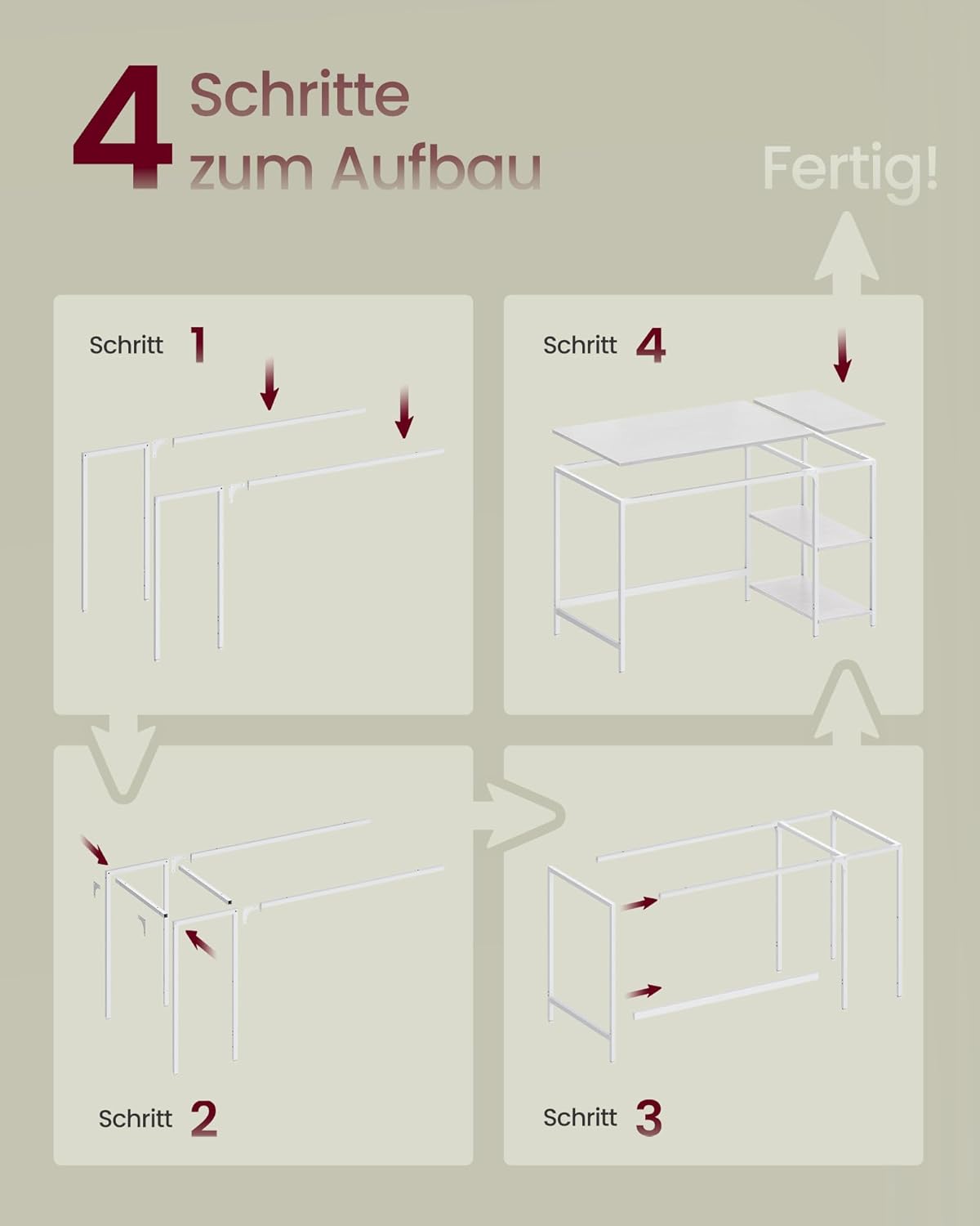 Thumbnail 6 de VASAGLE Tisch LWD047W44 – Computertisch 120 × 60 cm in Ahornweiß für Büro, Arbeitszimmer und Wohnzimmer