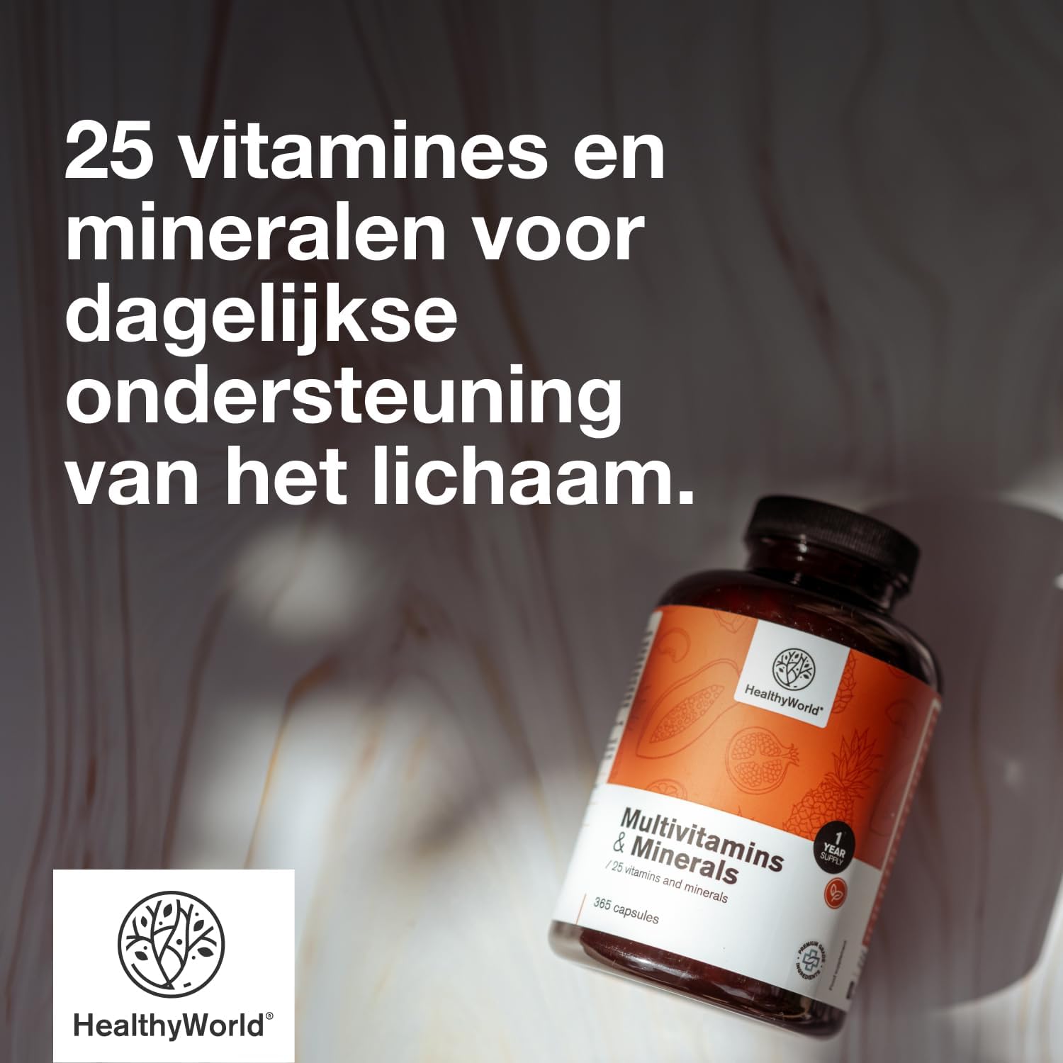 Thumbnail 2 de HealthyWorld multivitaminen en mineralen, 365 plantaardige capsules met 25 nutriënten