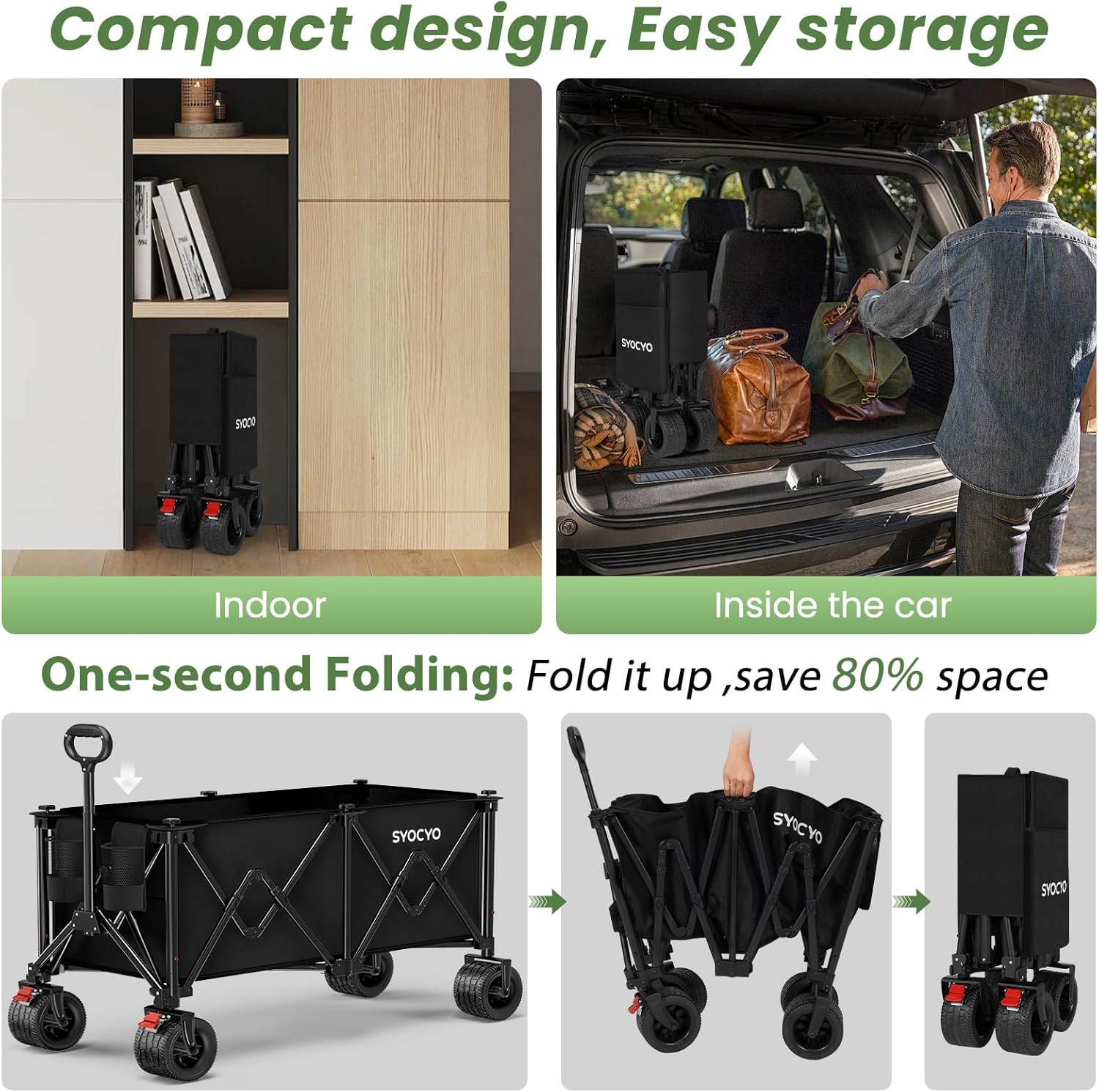 Detalle de SYOCYO SY-L Foldable Utility Wagon, 340L, 580-lb Capacity, All-Terrain Wheels