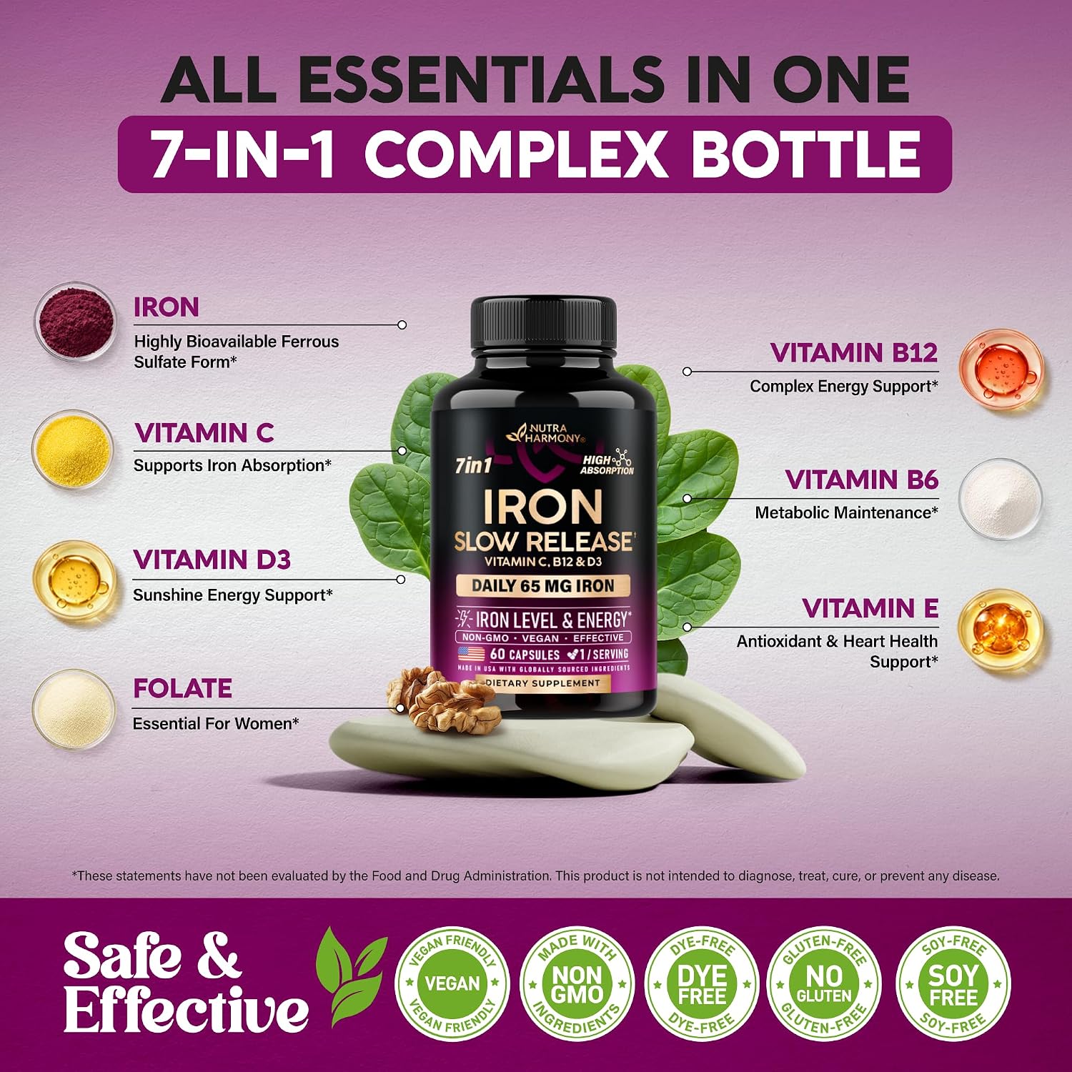 Detalle 2 de NUTRAHARMONY NH-IRNCPS60 Iron Supplement for Women, 65 mg Slow-Release