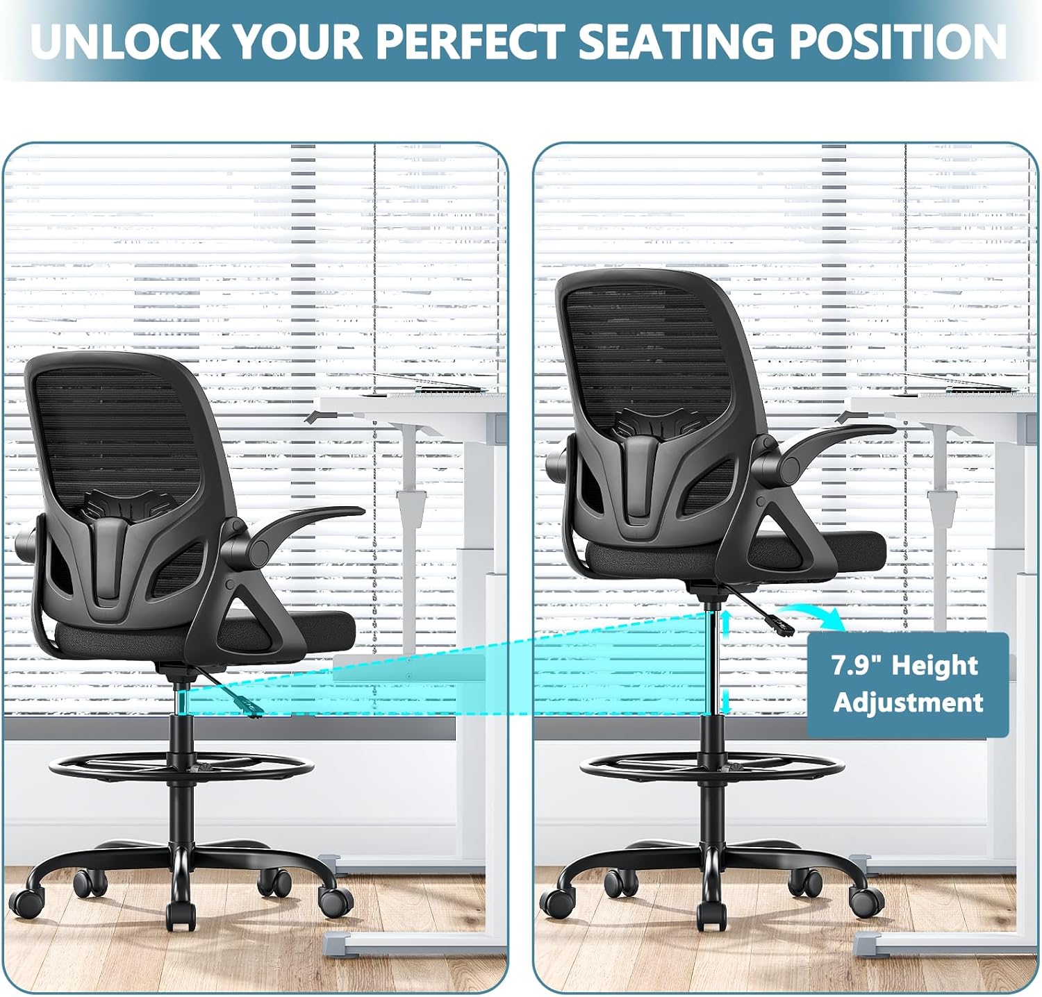 Detalle 1 de Kensaker Tall Drafting Chair 2" Lumbar Support
