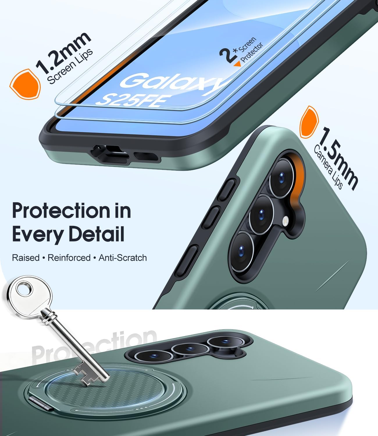 Thumbnail 3 de JAME Galaxy S25 FE Case with Ring Stand & Dual-Layer Protection (Green)