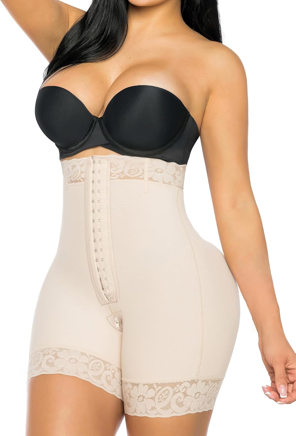 Detalle de YIANNA Tummy Control Shapewear Shorts with Strapless Design and Crotch Zipper