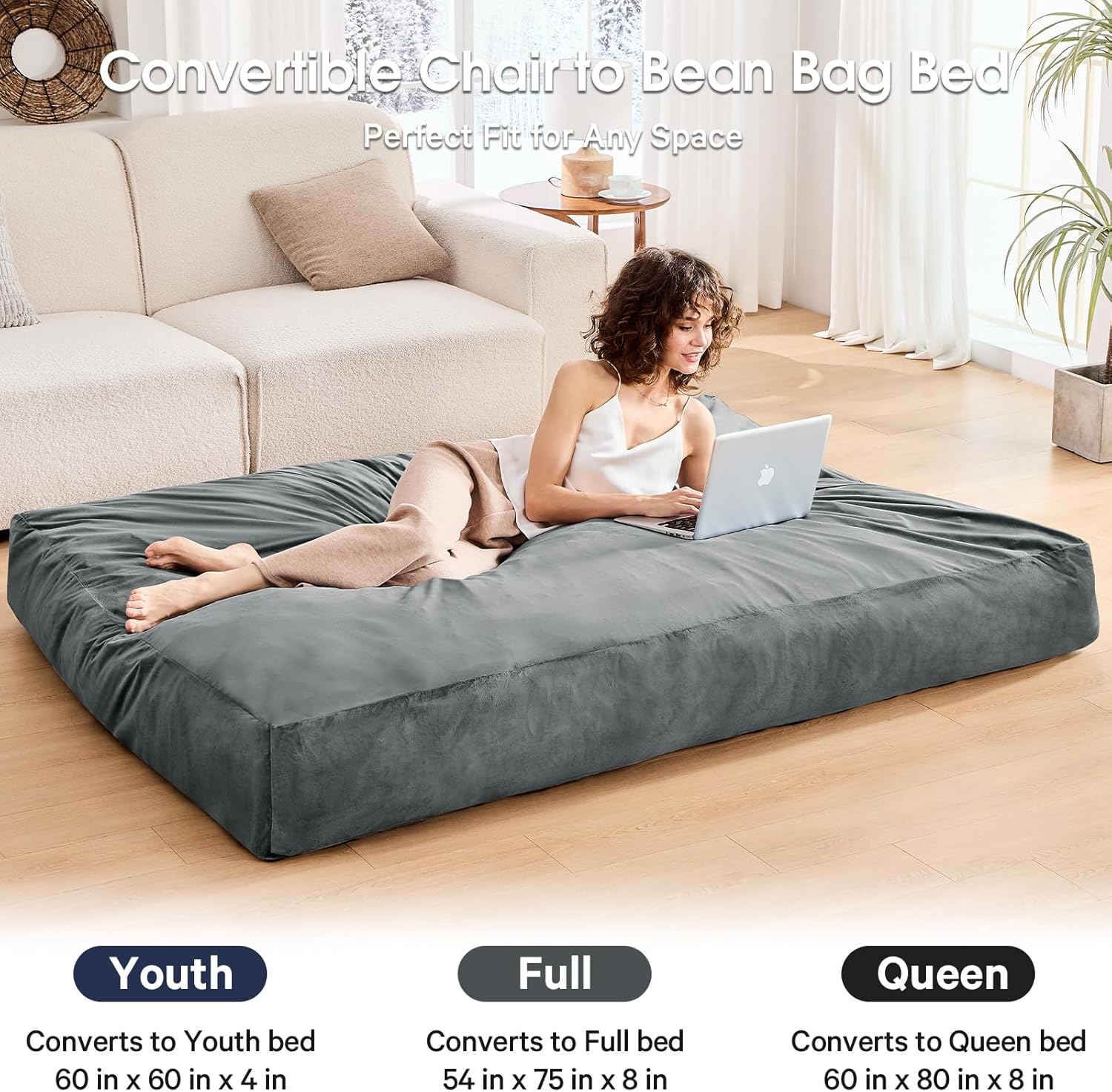 Thumbnail 3 de ILPEOD Bean Bag Chair 100% Convertible Bed