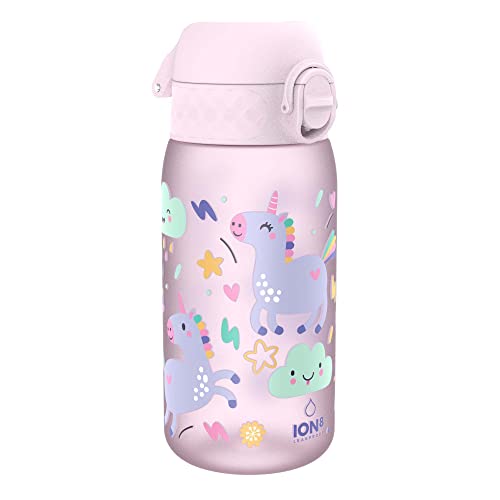 Detalle de ion8 Botella de Agua para Niños 350 ml: a prueba de fugas, fácil de abrir y con diseño unicornio