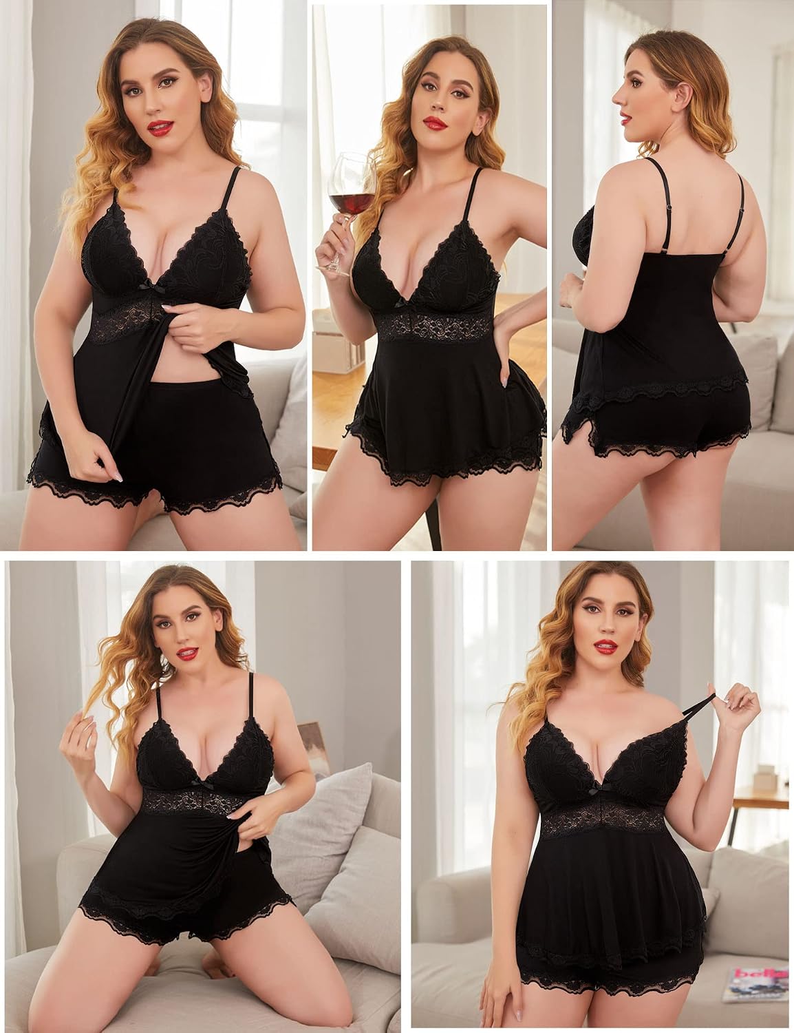 Detalle de Avidlove Women's Sweetness Cami Set Lace – Soft Modal Blend Lounge Pajama Set