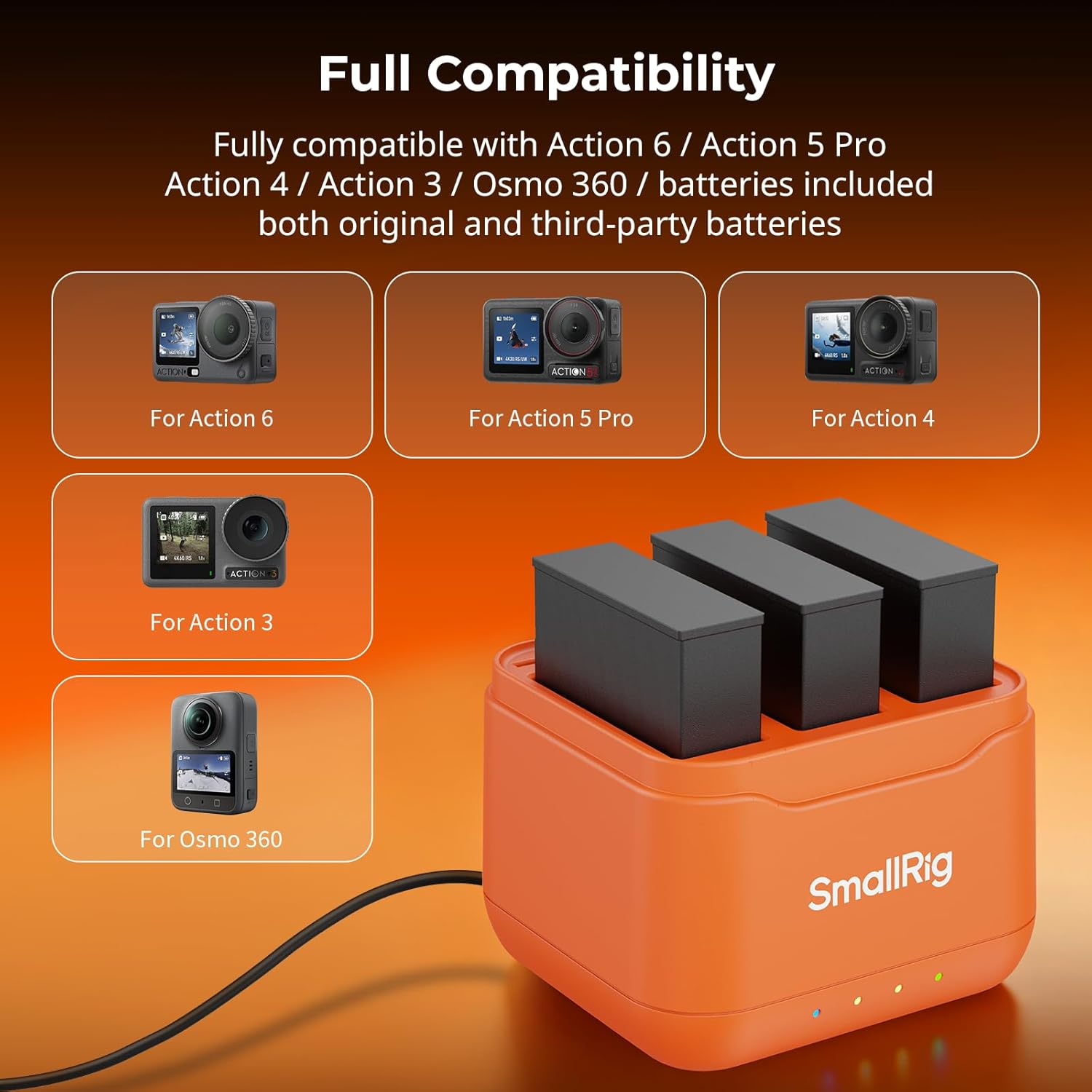 Thumbnail 2 de SmallRig chargeur triple de batterie pour DJI Action 6 / Action 5 Pro / Action 4 / Action 3 et Osmo 360