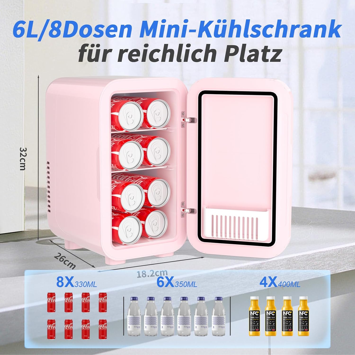 Detalle 2 de YASHE Mini-Kühlschrank 6 Liter – tragbarer thermoelektrischer Kühler in Pink