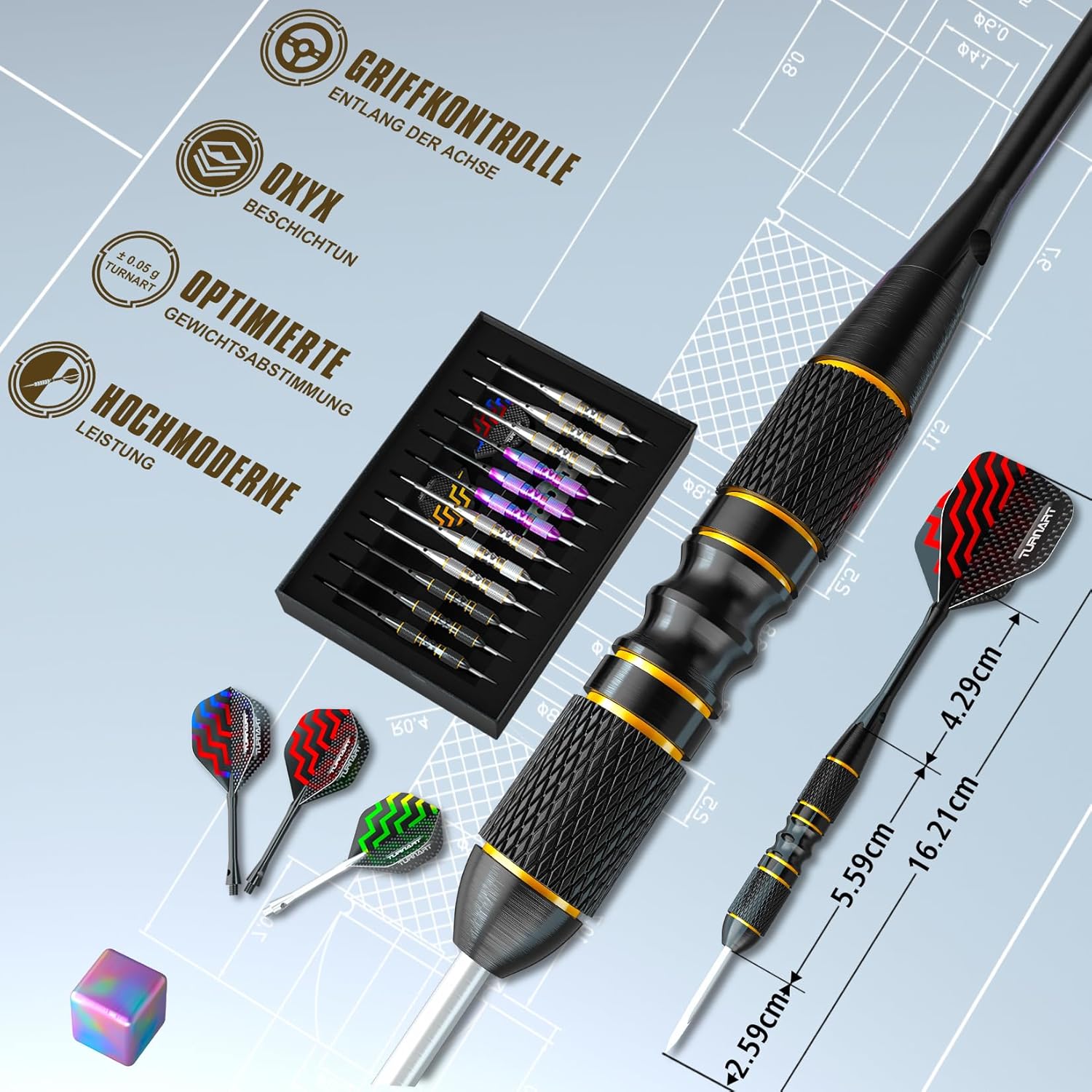 Detalle de Turnart Dartpfeile 12 Stück Profi Steeldarts