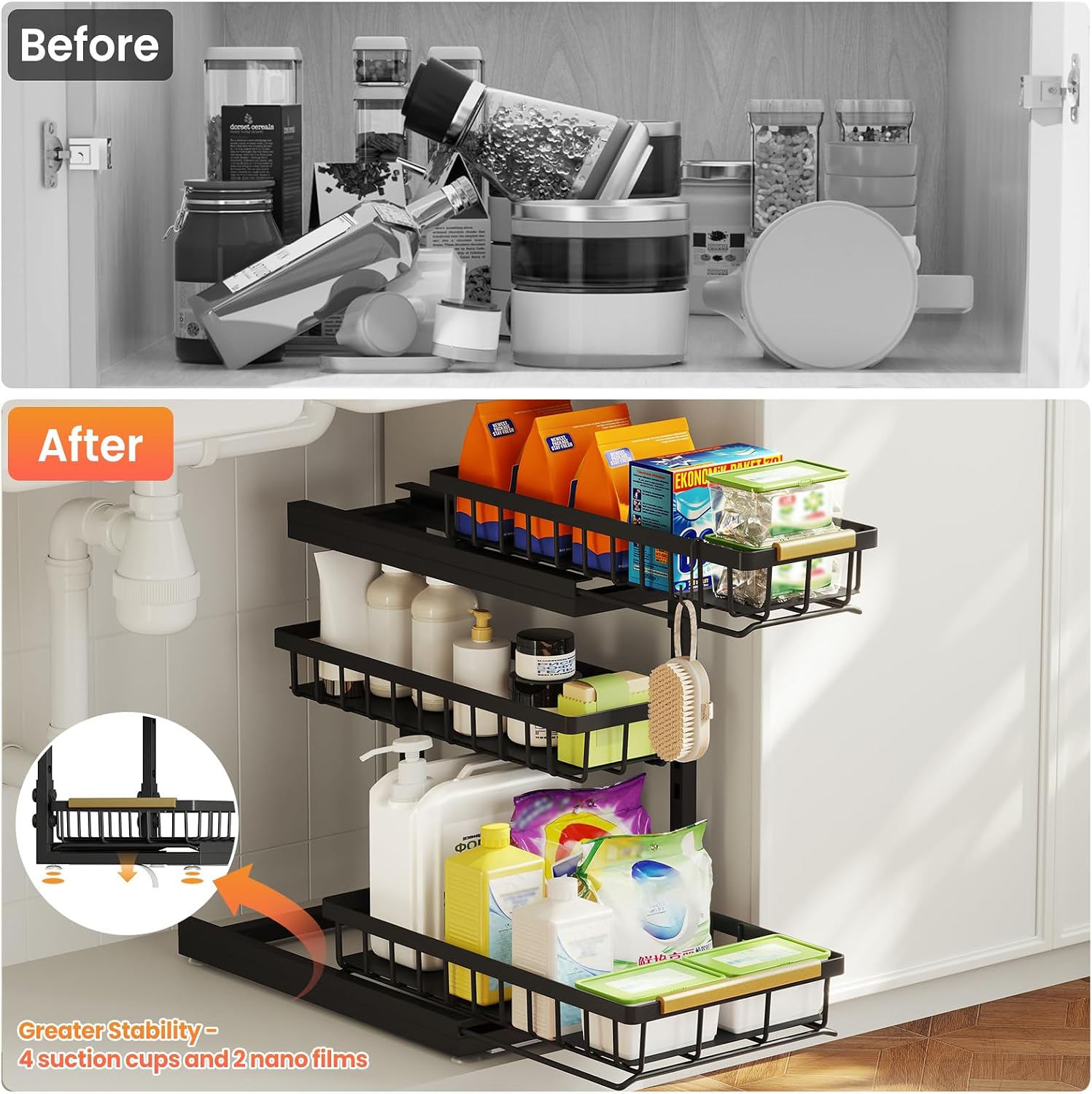 Detalle de Aekenr 3-Tier Under Sink Organizer & Pull-Out Storage (2-Pack) for Kitchen & Bathroom Cabinets