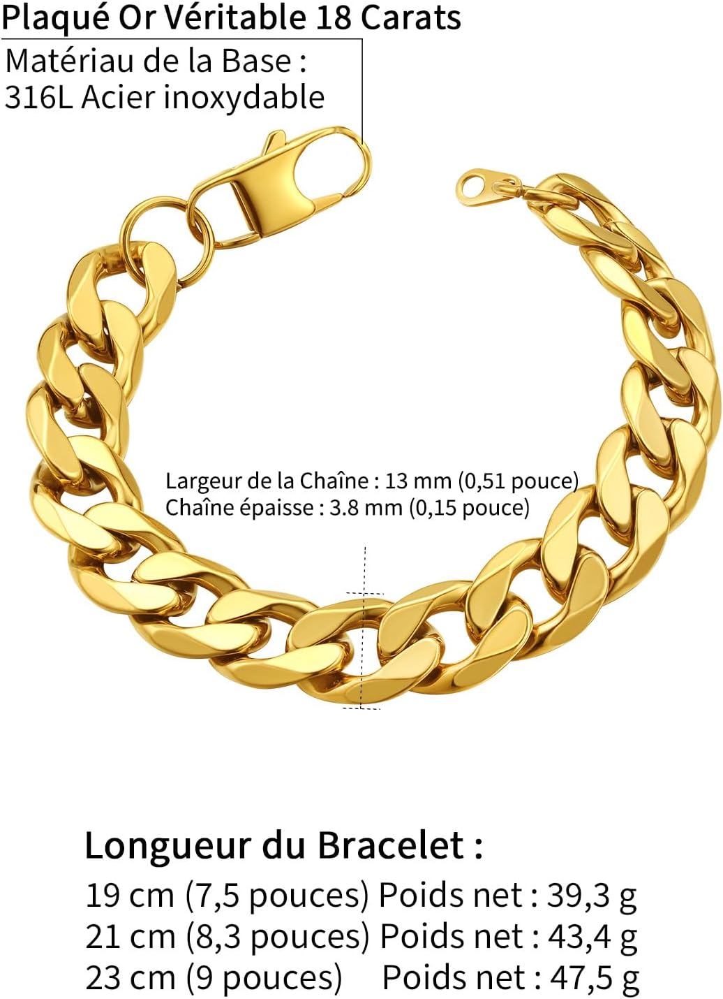 Detalle de ChainsHouse Bracelet Gourmette 13 mm đ