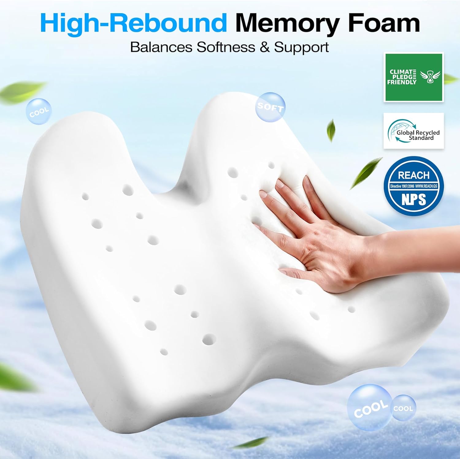 Detalle de Ophy Memory Foam Seat Cushion: Premium U-Shaped Chair Support for Office, Gaming, and Car