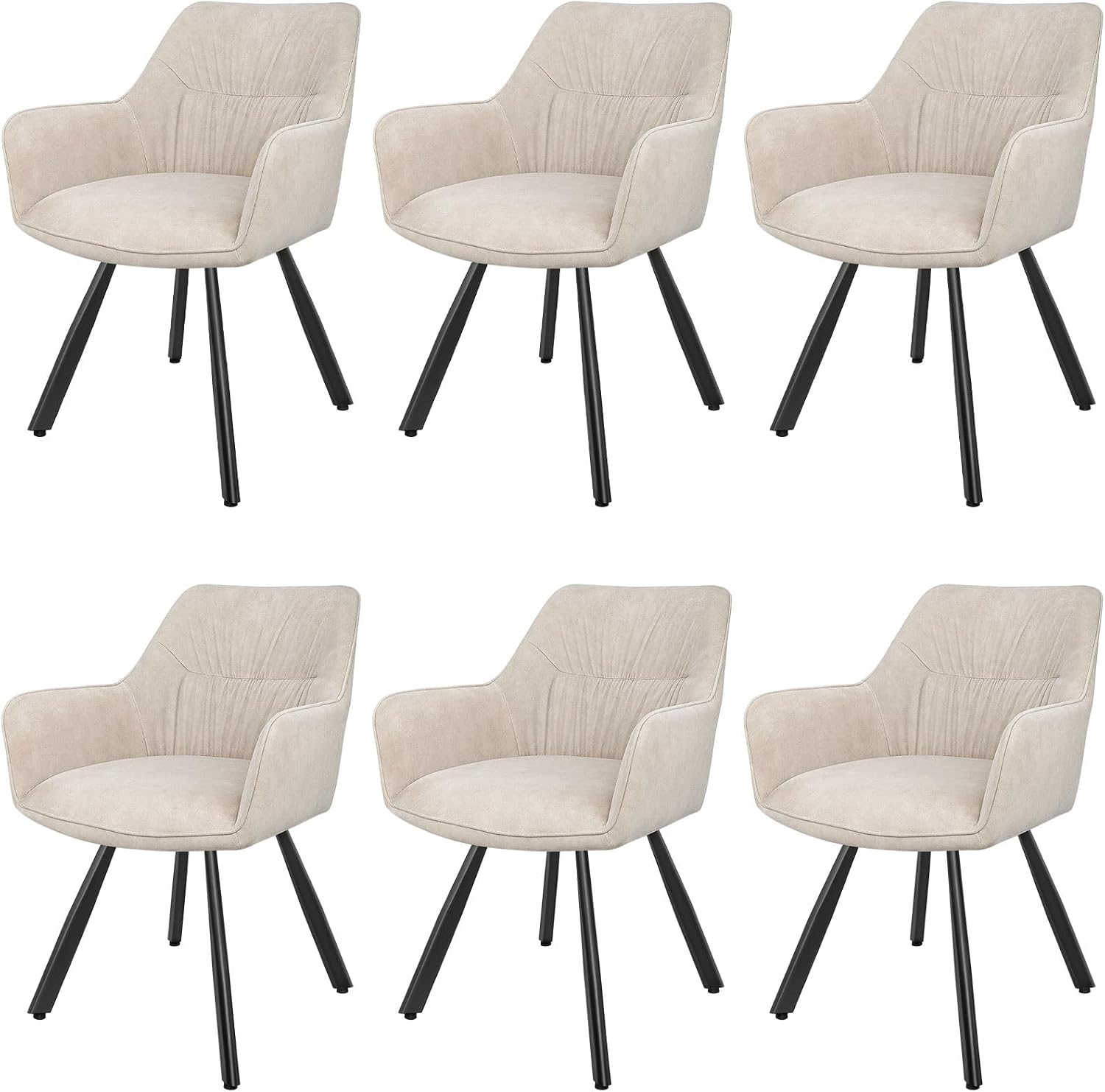 Detalle de LEWE Esszimmerstühle 6er-Set drehbar 360° mit Armlehne, Khaki – ergonomische Polsterstühle