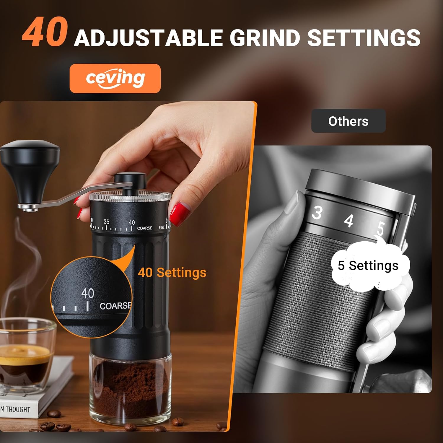 Thumbnail 1 de CEVING Mini Manual Coffee Grinder with 40 External Settings