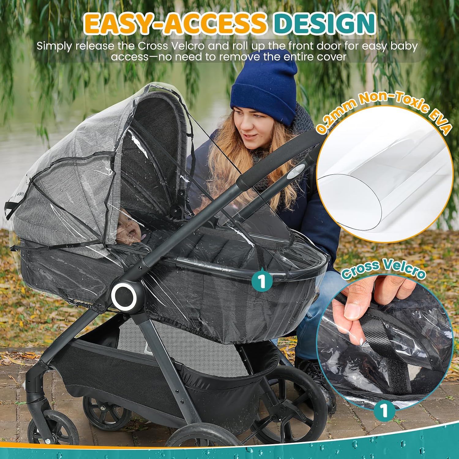 Detalle 2 de Orzbow Regenschutz Kinderwagen & Babywanne mit Fenster