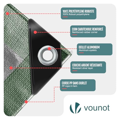 Thumbnail 1 de VOUNOT Bâche de Protection en Polyéthylène 240 g/m², 4x6 m – Vert/Argent, Imperméable et Ultrarésistante