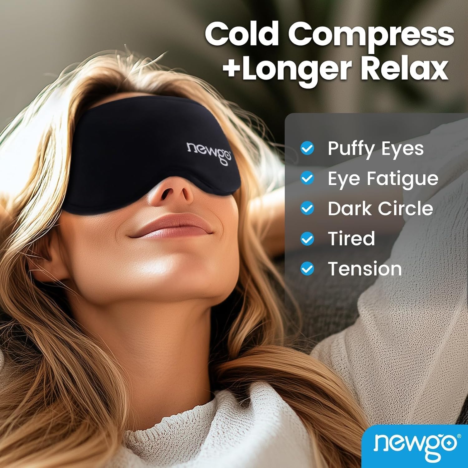 Detalle de NEWGO 3D Cooling Eye Mask, Adjustable Black Gel Sleep Mask