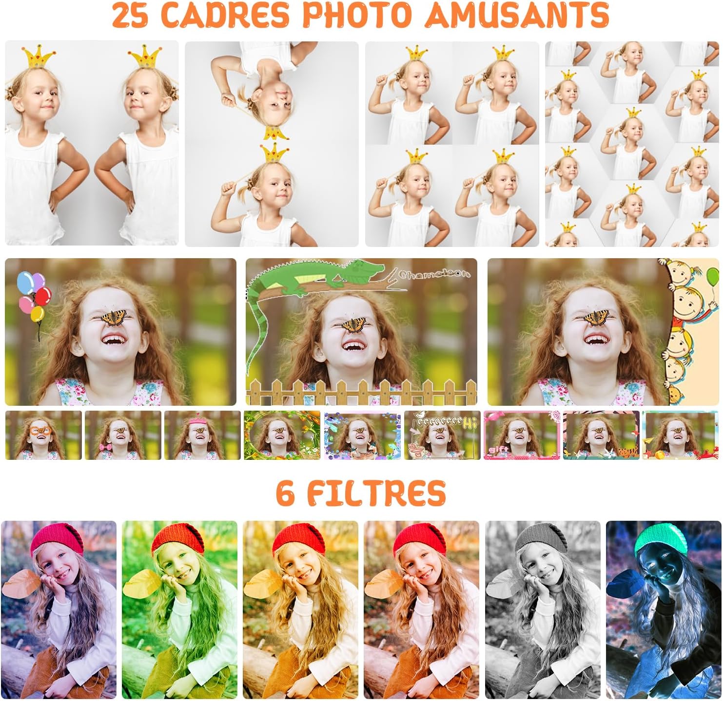 Detalle de ARNSSIEN X101 : appareil photo enfant avec écran IPS 2,4" et objectif pivotant 180°