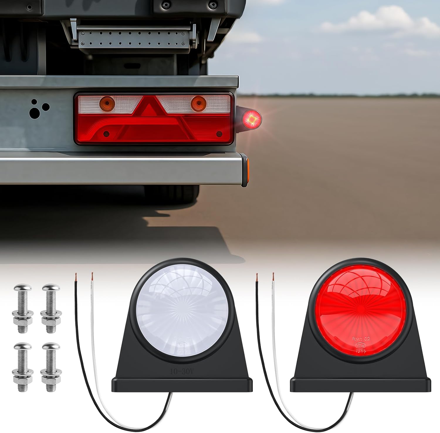 Thumbnail 6 de Justech 2pc Side Elbow Marker Lights for 12/24V vehicles (Red & White, IP65, 8 LED)