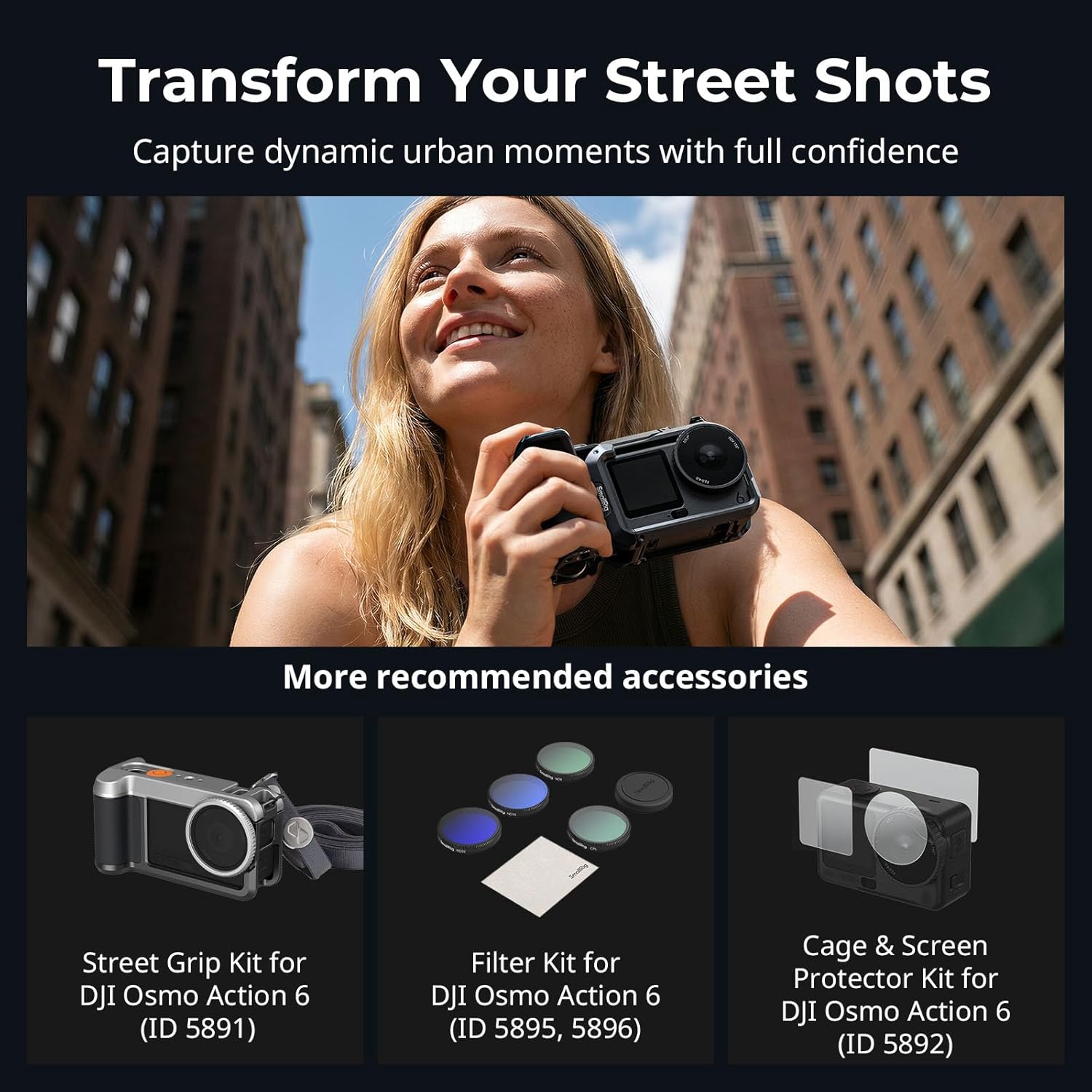 Detalle 2 de SmallRig Kit Impugnatura per DJI Osmo Action 6 con Gabbia in Metallo (6037): stabilità e versatilità per fotografia di strada