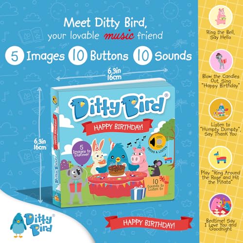 Detalle 2 de DITTY BIRD – Livre musical sensoriel bébé : Happy Birthday, fête d’anniversaire et souffler les bougies