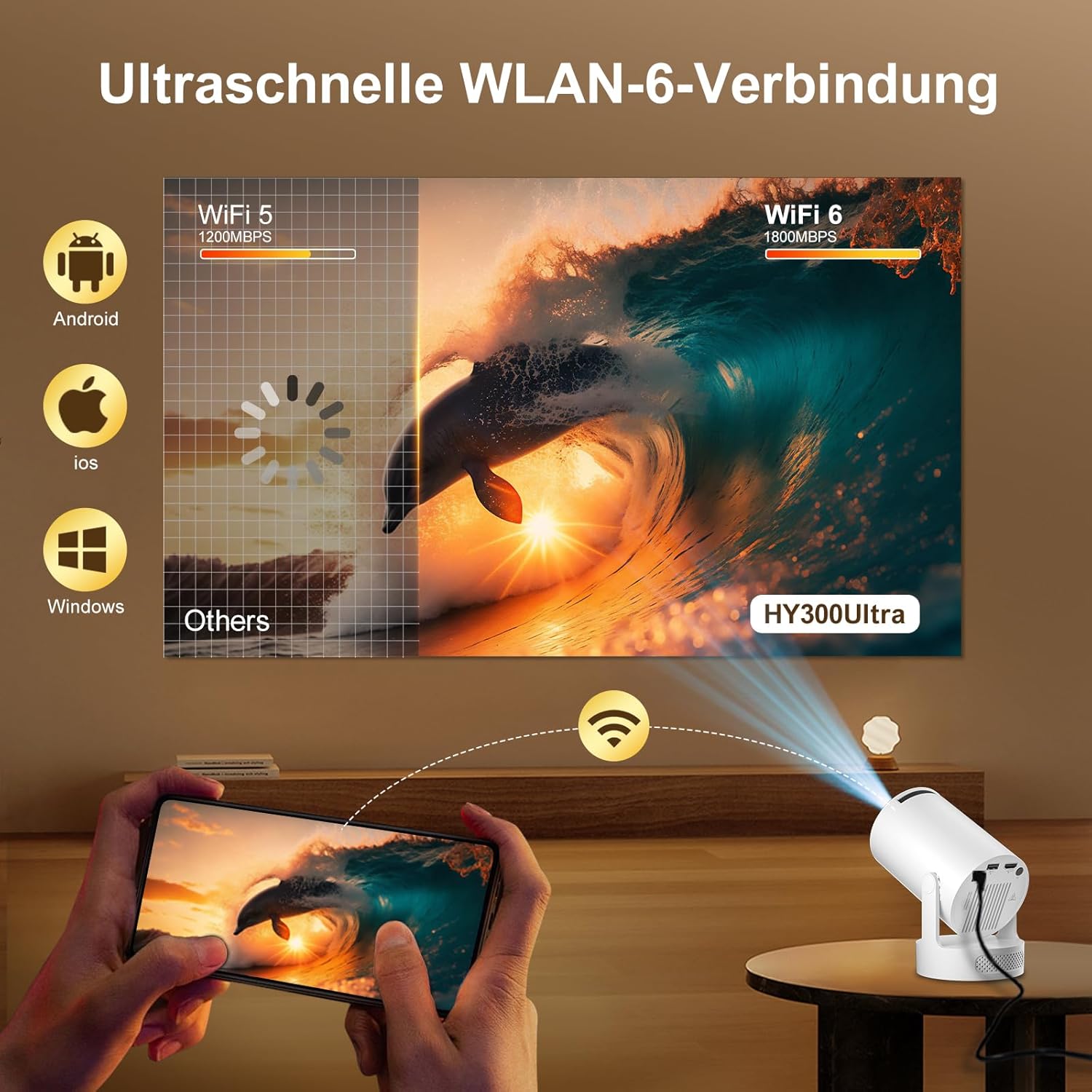 Detalle de Salange Portable Beamer 2026 – Klein-Handy-Beamer mit Android 14.0, WiFi 6 und Bluetooth 5.4
