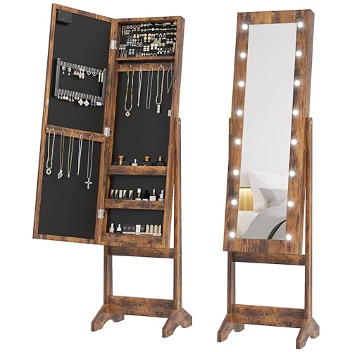 Detalle de HOMCOM Specchio Portagioie con Luce LED – 36x30x136 cm, Marrone Rustico