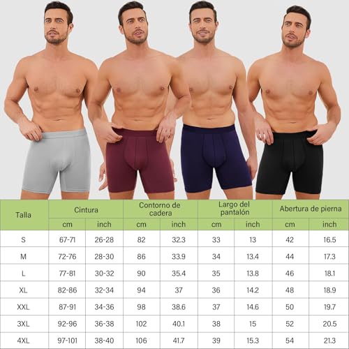 Detalle de PUTUO Calzoncillo Bóxer de Bambú para Hombre: Pack 6, Largo, Sin Etiquetas y Transpirable
