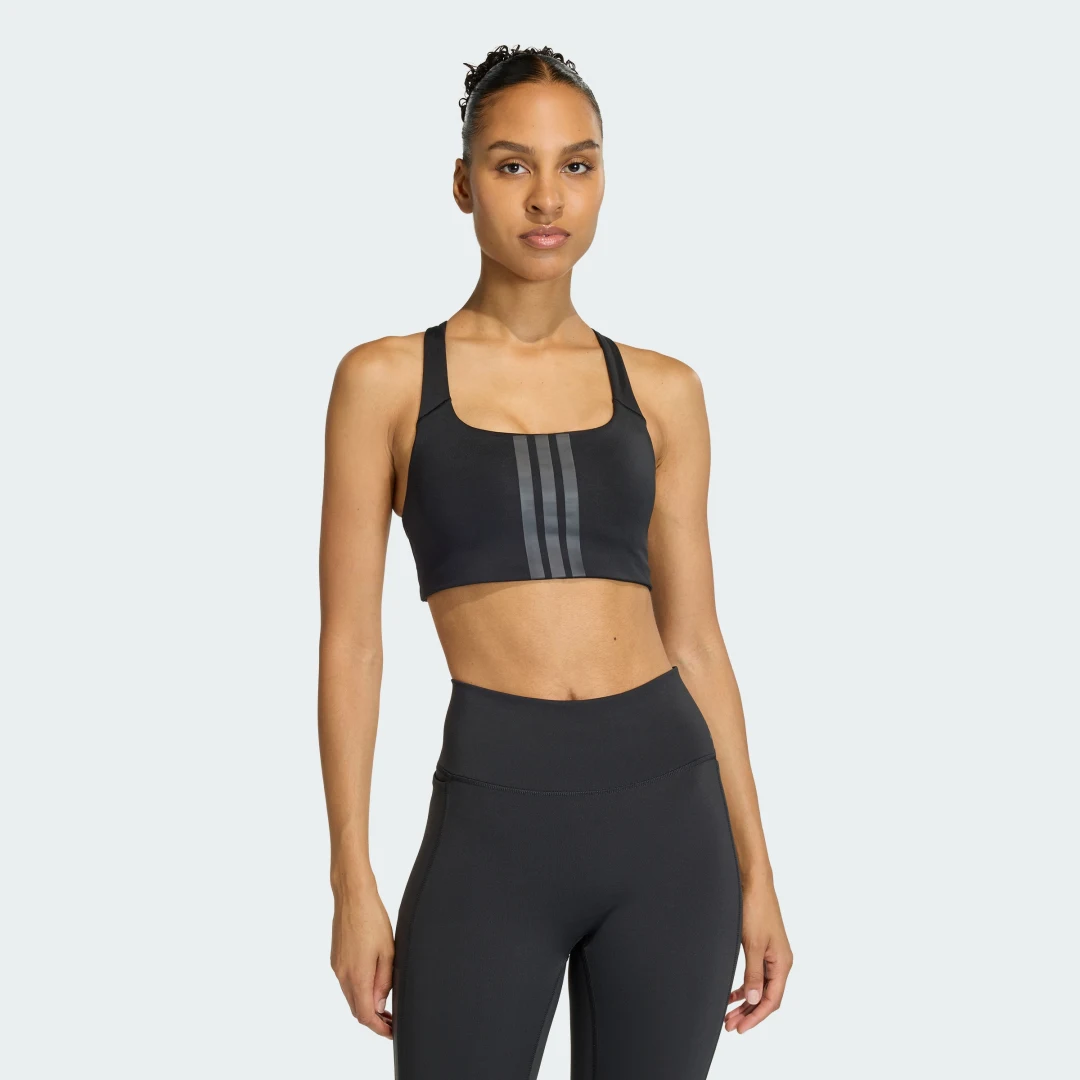 Detalle de Sujetador de entrenamiento Optime 3 Stripes de Adidas: apoyo medio para sesiones con intensidad moderada