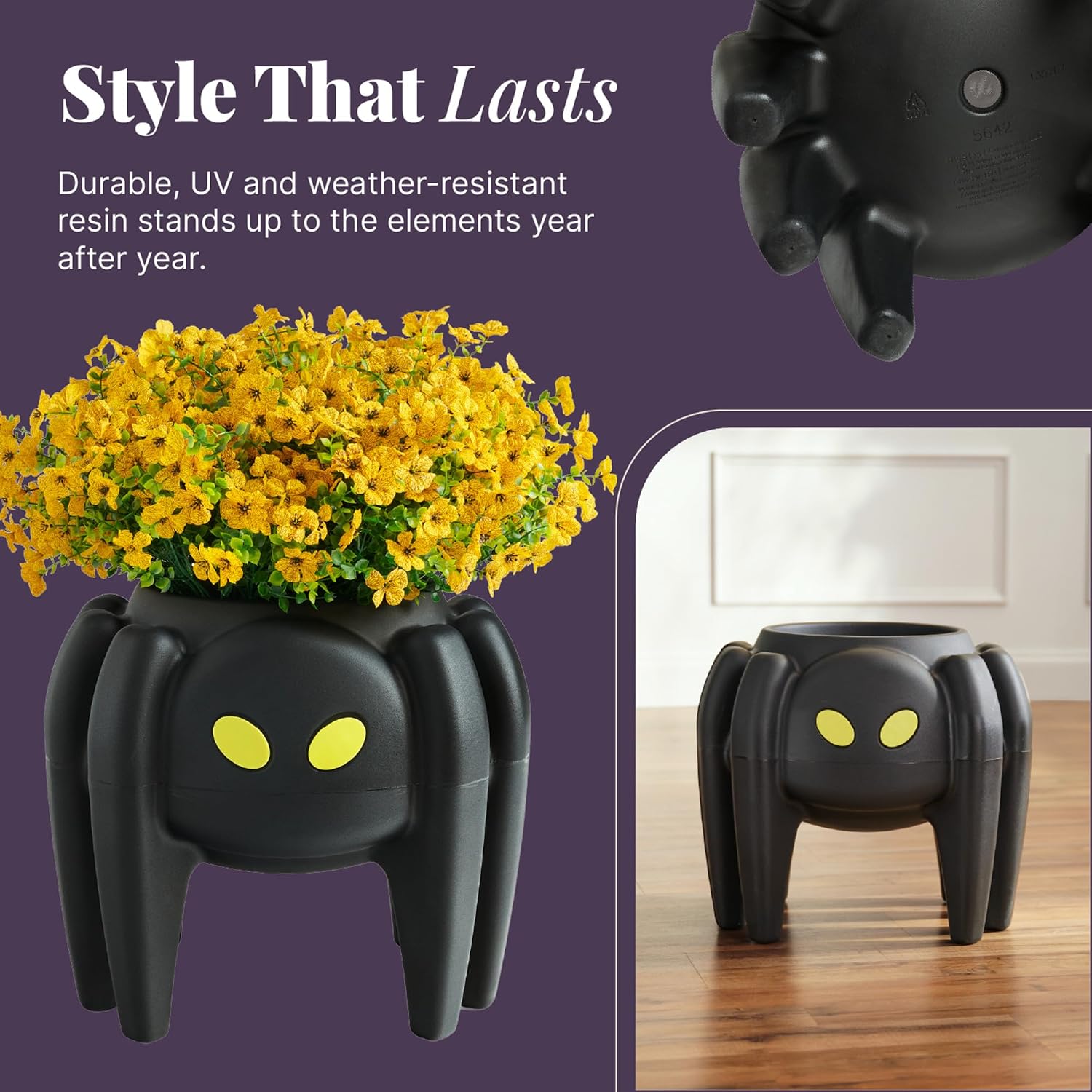 Detalle 2 de Step2 564299 Spooky Spider Planter, Black Halloween Decor with Glow-in-the-Dark Eyes