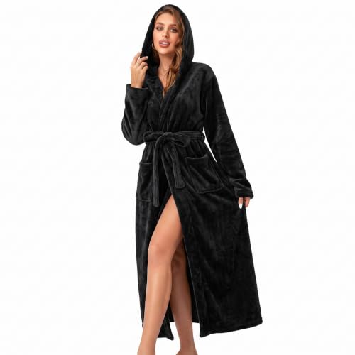 Detalle de RONGTAI Womens Dressing Gown Fleece Plush Warm Long Hooded Robes