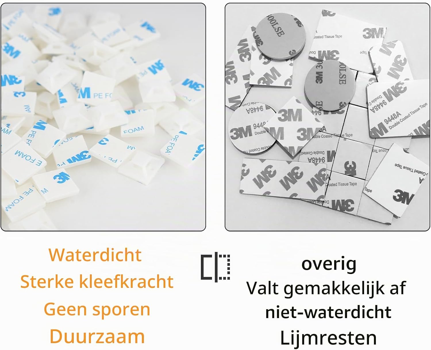 Detalle de Behiruch ZD001 kabelbinderset, wit nylon, 3 lengtes met zelfklevende houders