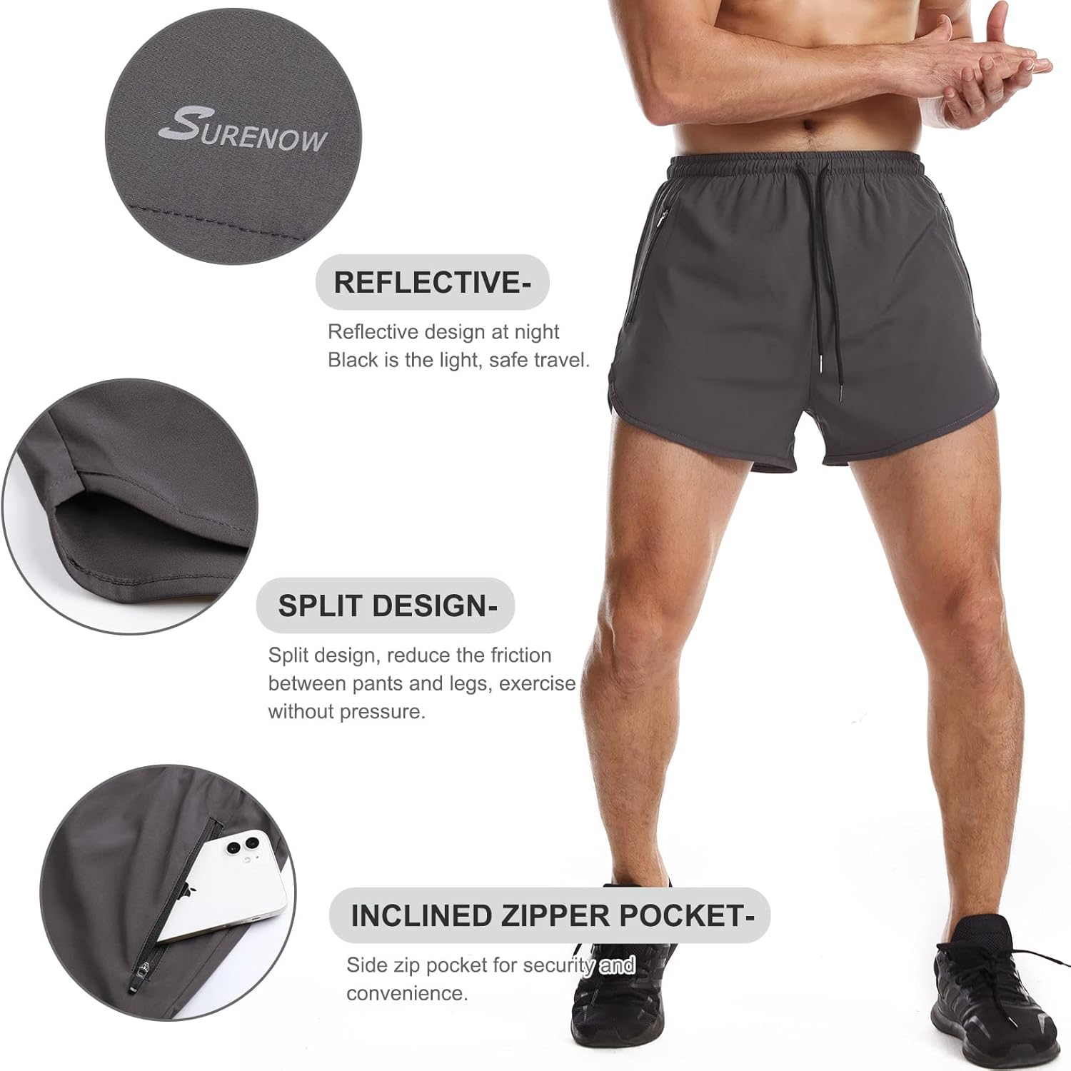 Thumbnail 3 de Suwangi Uomo Pantaloncini da Running 2 in 1: pantalone corto sportivo con tasca interna, asciugatura rapida efodera in rete