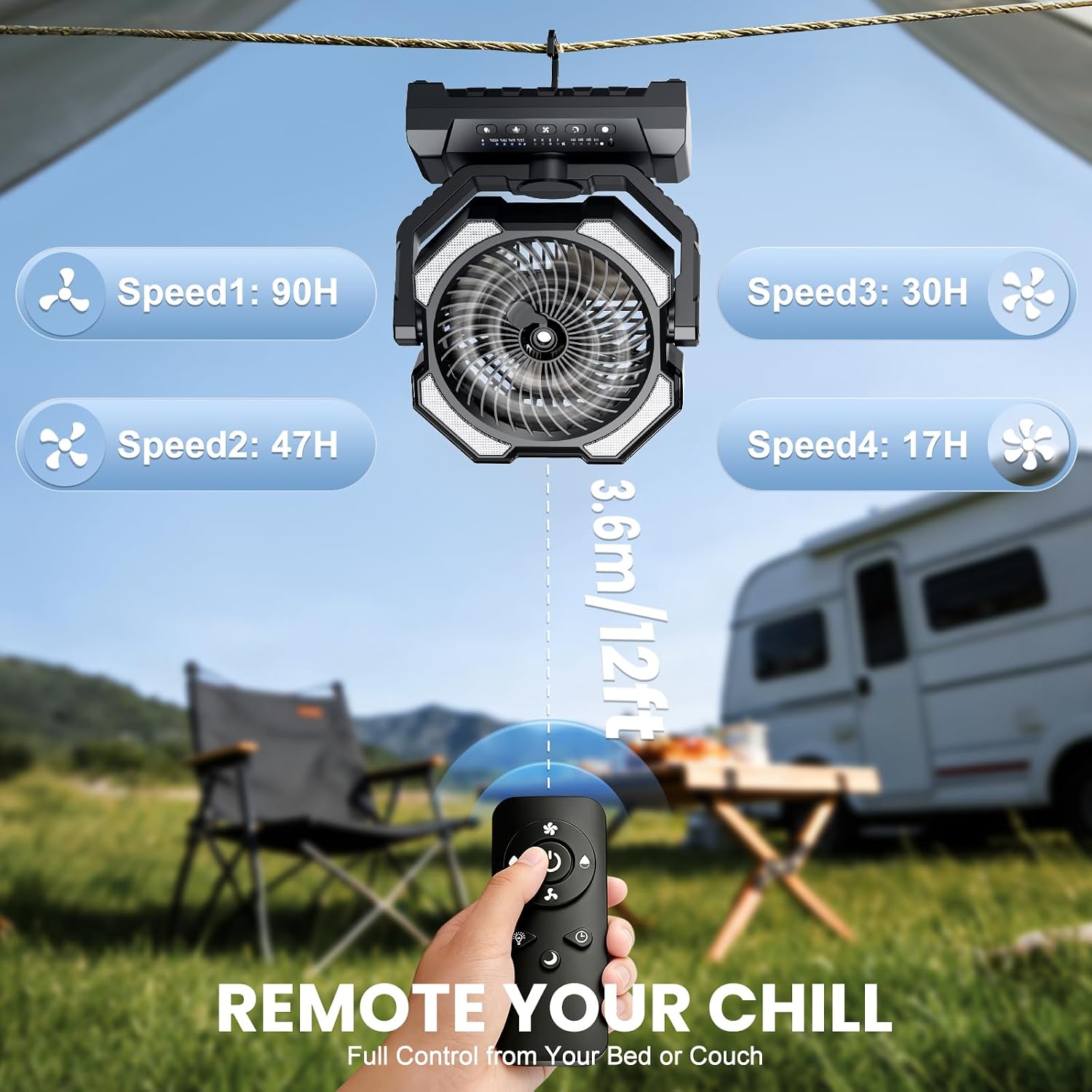 Detalle 2 de Ateroll 20000 mAh Akku Camping Ventilator mit Sprühnebel – mobiler Ventilator für Zelt, Terrasse und Reisen