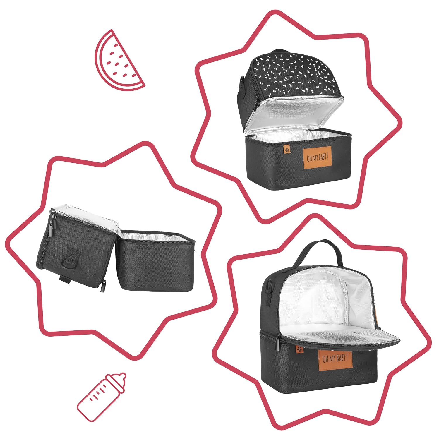 Detalle de Badabulle Isoliertasche Pick & Go mit separaten 2 Innenfächern – 5-Liter-Wärme/Kälte-Transport für Babymahlzeiten