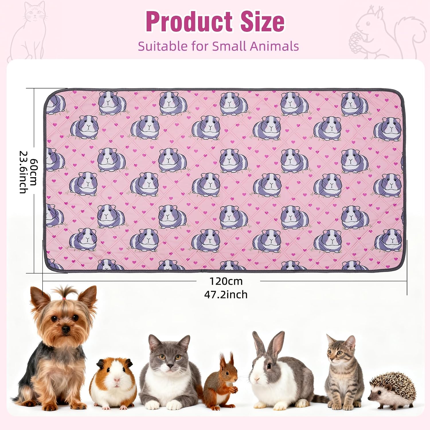 Thumbnail 5 de HOZKUY 2-Pack Guinea Pig Cage Liners & Bedding (24"x48") – Washable, leakproof pee pads with odour control
