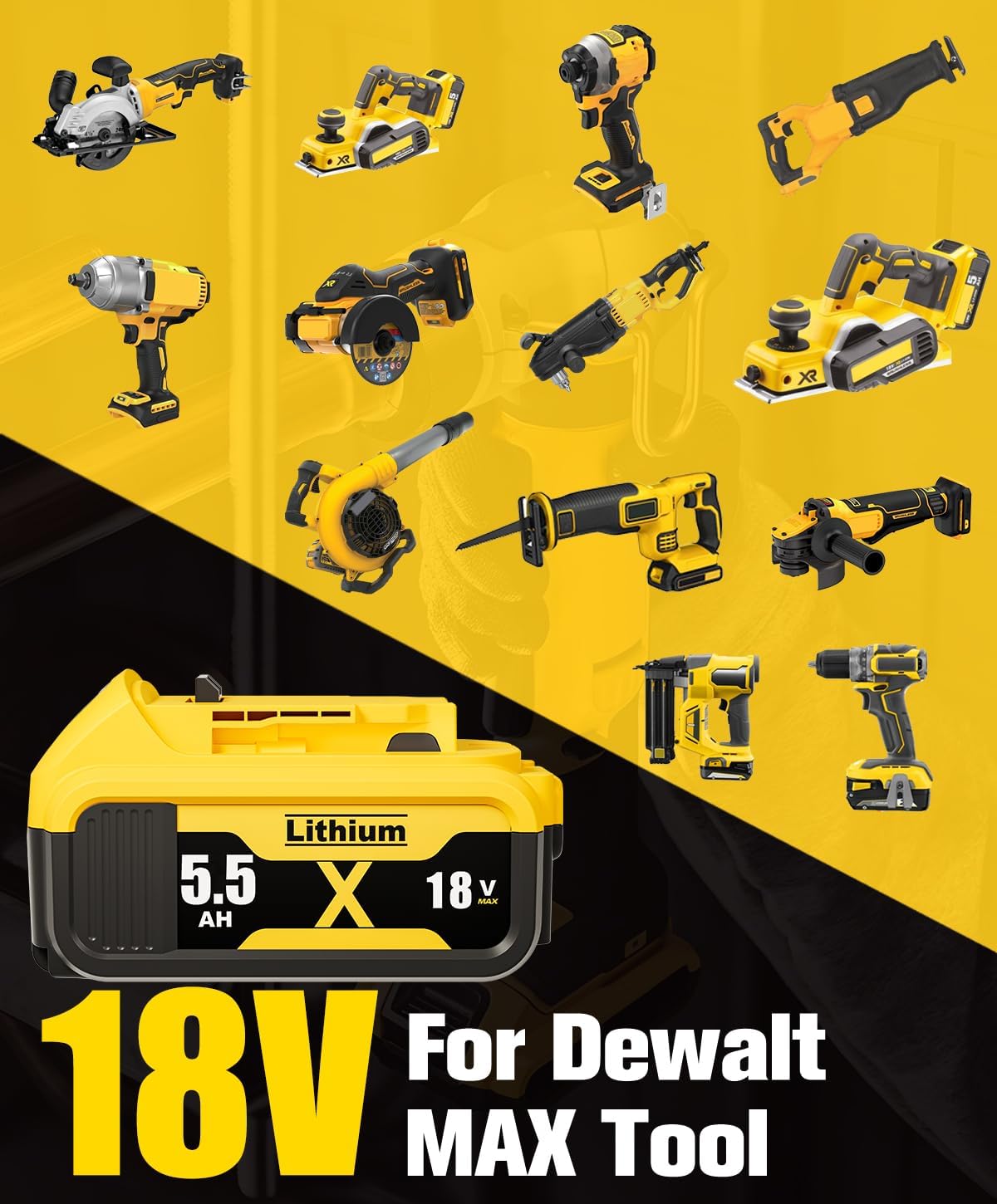Detalle de 2 x 18V 5500mAh Li-Ion Battery Replacement for Dewalt 18V Tools with LED Indicator