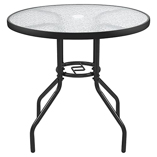 Detalle de Yaheetech tavolo da giardino rotondo in vetro Ø 70 cm con foro per ombrellone (altezza 73 cm) nero