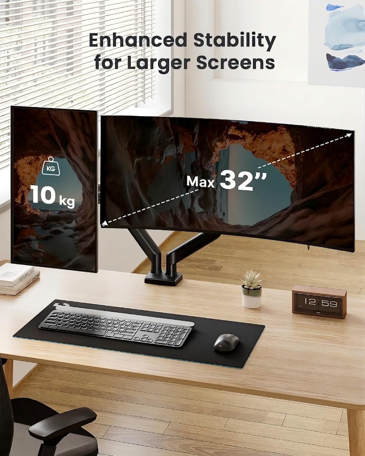 Detalle de ErGear Dual Monitor Arm Desk Mount for 17–32 Inch Screens (VESA 75/100) with 10kg Load, Double Gaming/Work Setup