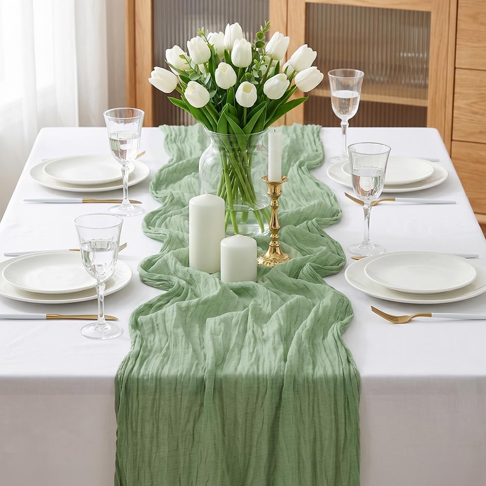 Thumbnail 3 de AOOTE 6313075 Green Gauze Table Runner, 90 x 400 cm Polyester